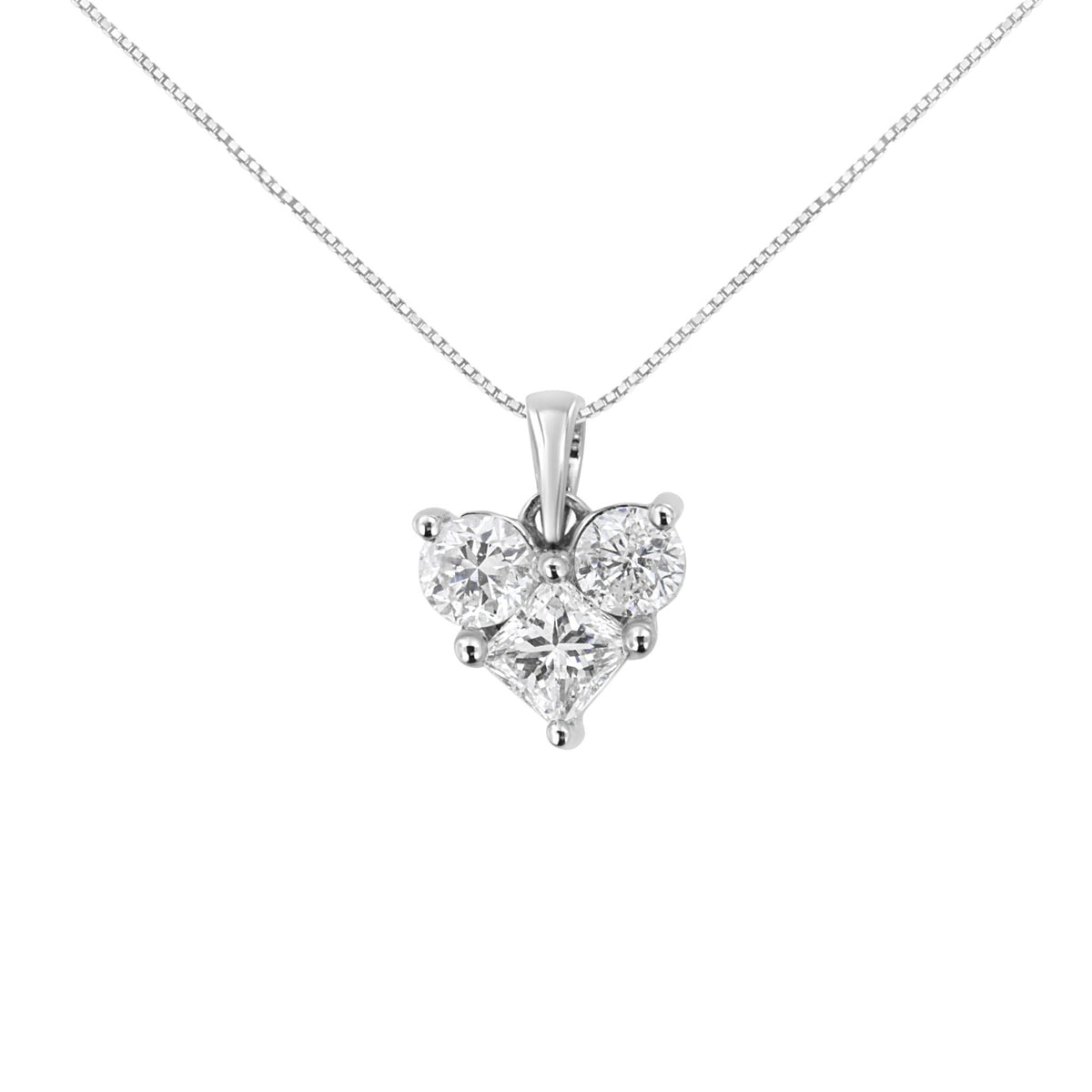 10K White Gold 1.0 Cttw Round-Cut and Princess-Cut Diamond Heart Shaped 18&quot; Pendant Necklace (H-I Color, SI2-I1 Clarity) - LinkagejewelrydesignLinkagejewelrydesign