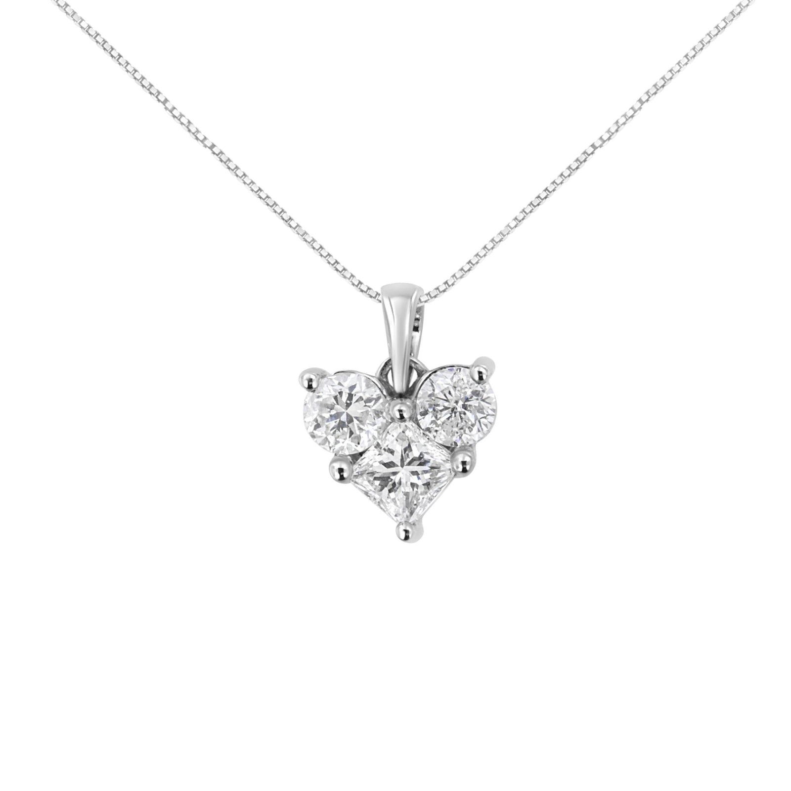 10K White Gold 1.0 Cttw Round-Cut and Princess-Cut Diamond Heart Shaped 18" Pendant Necklace (H-I Color, SI2-I1 Clarity) - LinkagejewelrydesignLinkagejewelrydesign