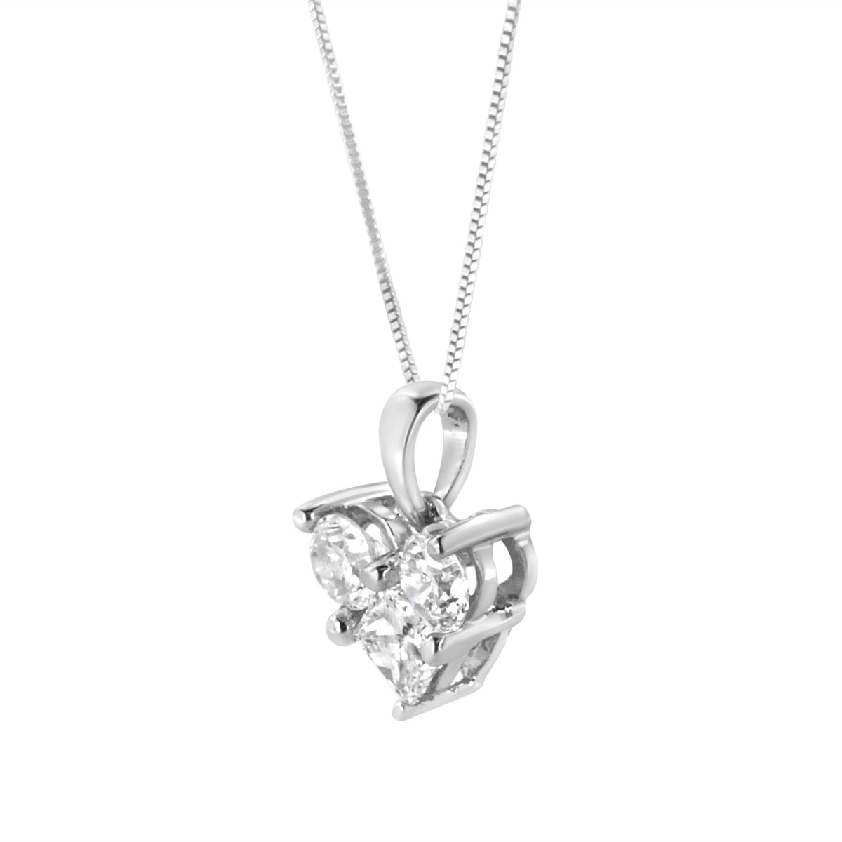 10K White Gold 1.0 Cttw Round-Cut and Princess-Cut Diamond Heart Shaped 18&quot; Pendant Necklace (H-I Color, SI2-I1 Clarity) - LinkagejewelrydesignLinkagejewelrydesign