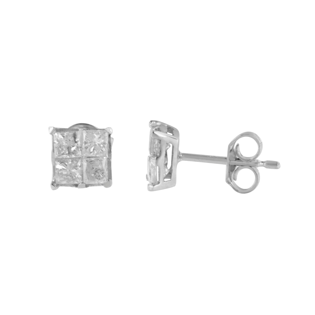 10K White Gold 1.00 cttw Invisible Set Princess-Cut Diamond Composite Square Shape Stud Earrings (G-H Color, I2-I3 Clarity) - LinkagejewelrydesignLinkagejewelrydesign