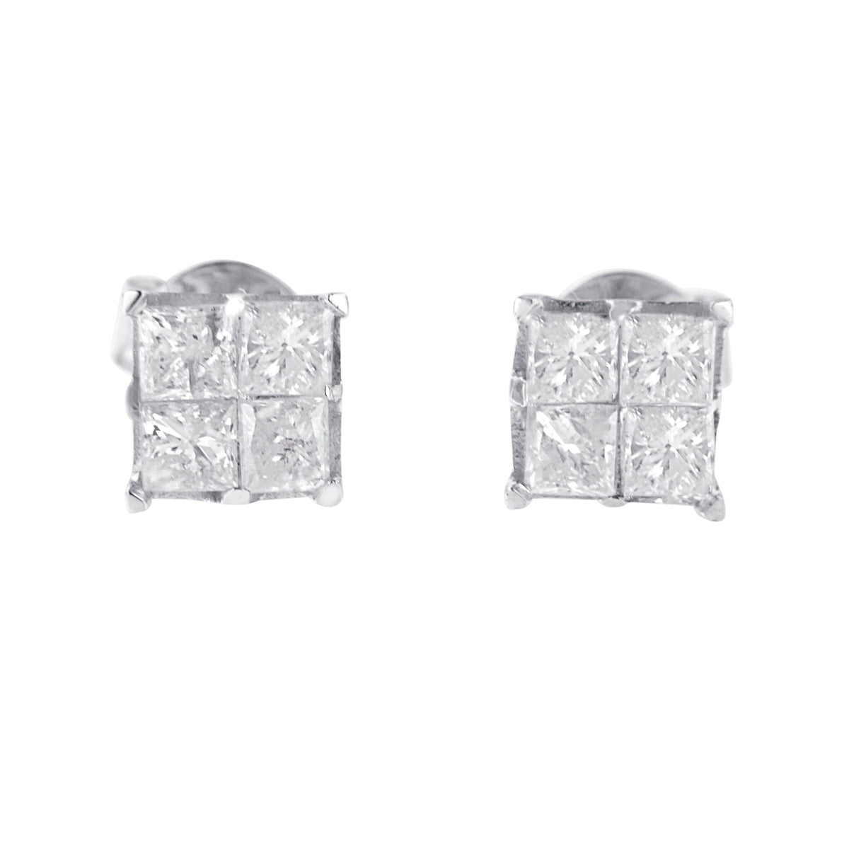 10K White Gold 1.00 cttw Invisible Set Princess-Cut Diamond Composite Square Shape Stud Earrings (G-H Color, I2-I3 Clarity) - LinkagejewelrydesignLinkagejewelrydesign