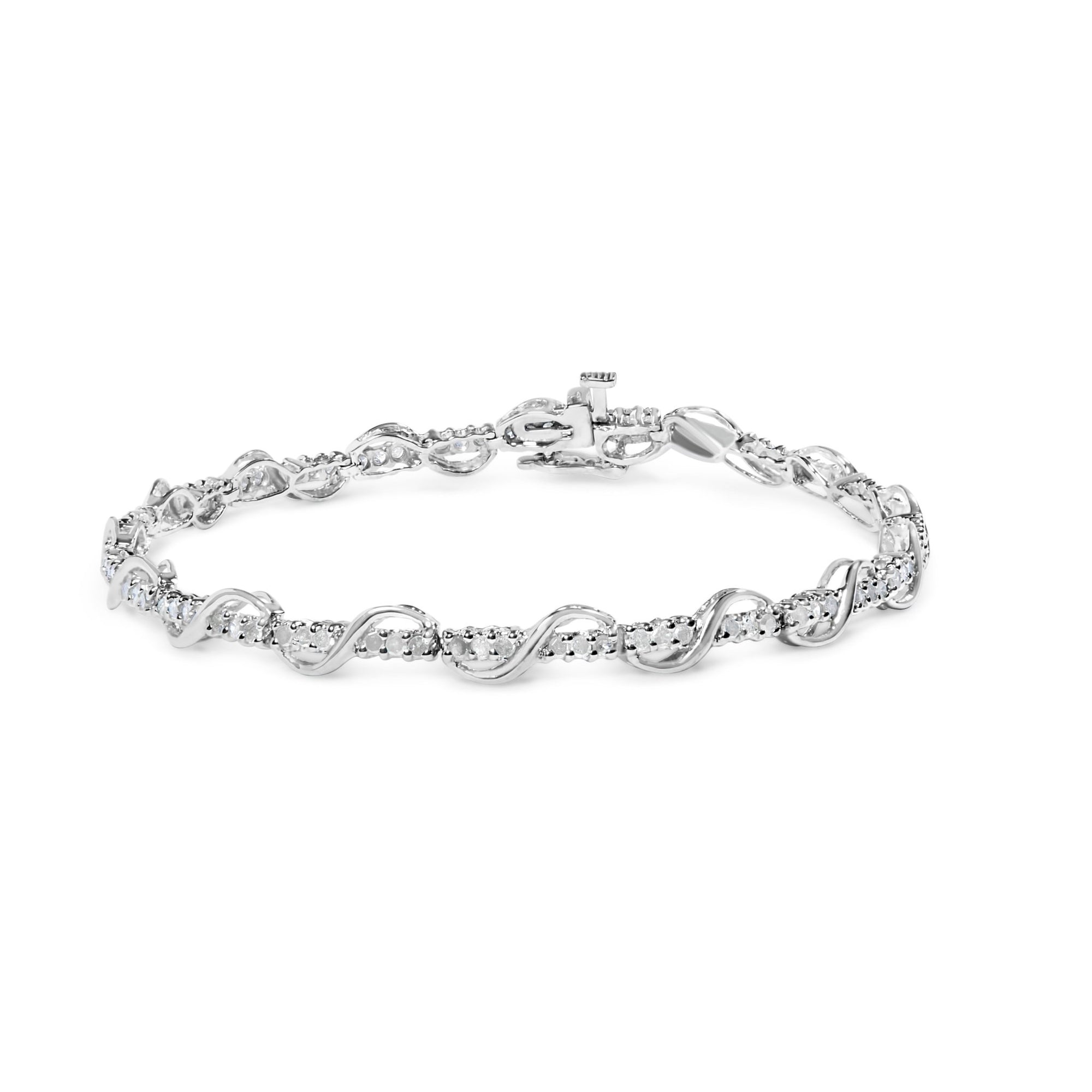 10K White Gold 1.00 Cttw Round-Cut Diamond Tennis Bracelet with Swirl Link (H-I Color, I3 Clarity) - 7" Inches - LinkagejewelrydesignLinkagejewelrydesign