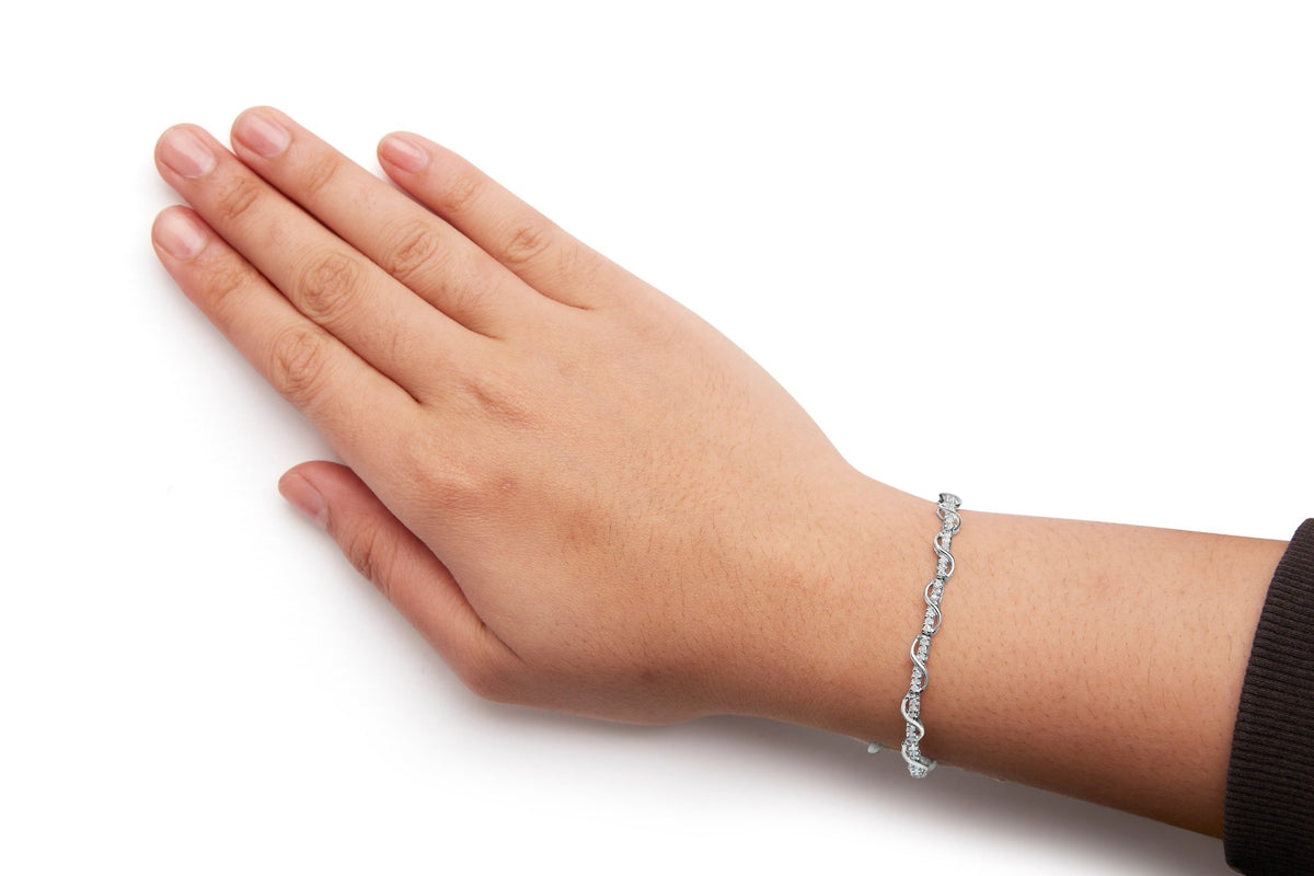10K White Gold 1.00 Cttw Round-Cut Diamond Tennis Bracelet with Swirl Link (H-I Color, I3 Clarity) - 7&quot; Inches - LinkagejewelrydesignLinkagejewelrydesign