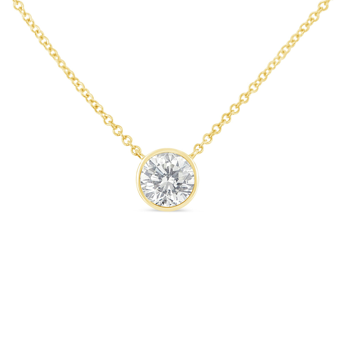 10K White Gold 1/10 Carat Round Brilliant-Cut Diamond Modern Bezel-Set Solitaire 16&quot;-18&quot; Pendant Necklace (H-I Color, SI2-I1 Clarity) - LinkagejewelrydesignLinkagejewelrydesign