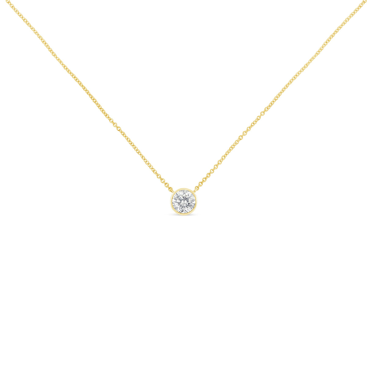 10K White Gold 1/10 Carat Round Brilliant-Cut Diamond Modern Bezel-Set Solitaire 16&quot;-18&quot; Pendant Necklace (H-I Color, SI2-I1 Clarity) - LinkagejewelrydesignLinkagejewelrydesign