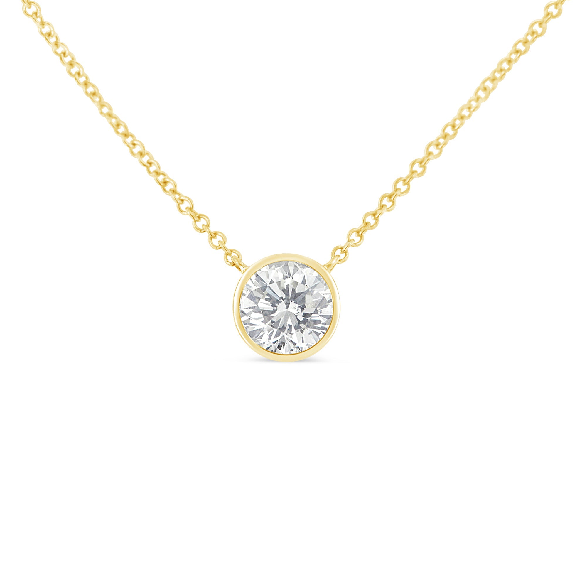 10K White Gold 1/10 Carat Round Brilliant-Cut Diamond Modern Bezel-Set Solitaire 16"-18" Pendant Necklace (H-I Color, SI2-I1 Clarity) - LinkagejewelrydesignLinkagejewelrydesign