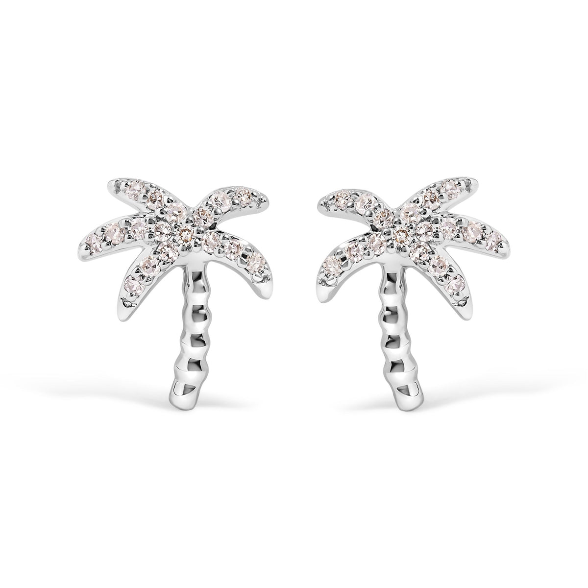 10K White Gold 1/10 Cttw Diamond Encrusted Palm Tree Stud Earrings (H-I Color, I1-I2 Clarity) - LinkagejewelrydesignLinkagejewelrydesign