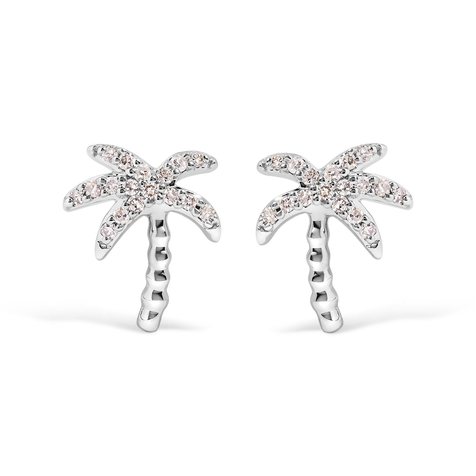 10K White Gold 1/10 Cttw Diamond Encrusted Palm Tree Stud Earrings (H-I Color, I1-I2 Clarity) - LinkagejewelrydesignLinkagejewelrydesign