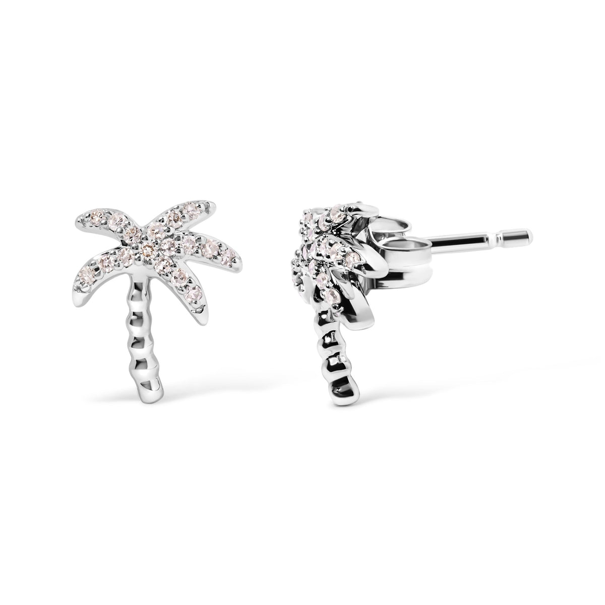 10K White Gold 1/10 Cttw Diamond Encrusted Palm Tree Stud Earrings (H-I Color, I1-I2 Clarity) - LinkagejewelrydesignLinkagejewelrydesign