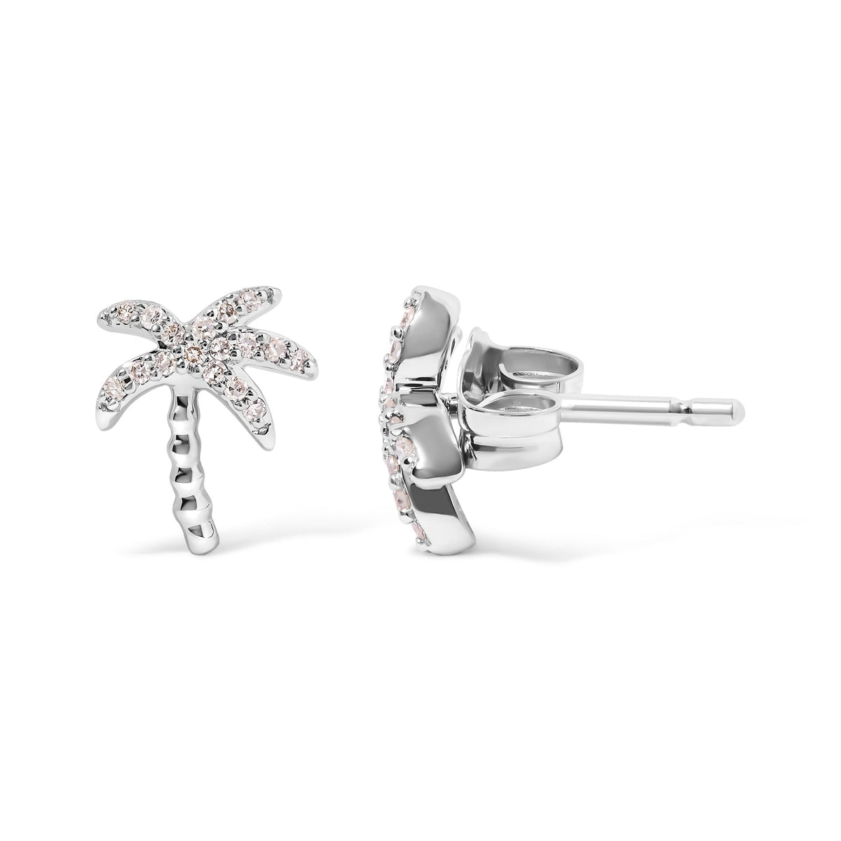 10K White Gold 1/10 Cttw Diamond Encrusted Palm Tree Stud Earrings (H-I Color, I1-I2 Clarity) - LinkagejewelrydesignLinkagejewelrydesign