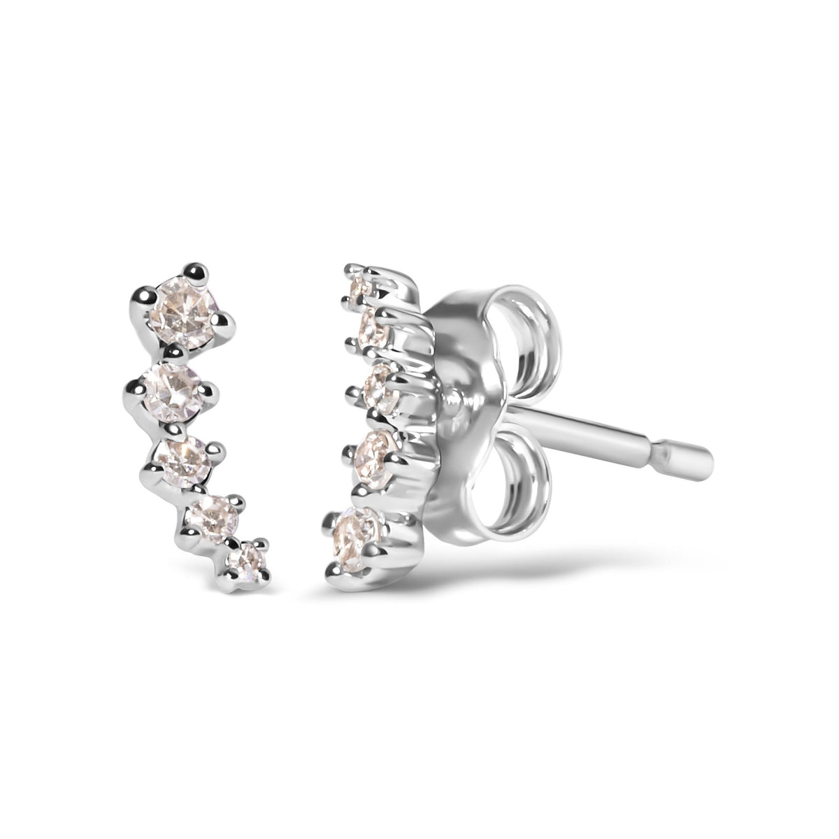 10K White Gold 1/10 Cttw Diamond Journey Style Climber Stud Earrings (H-I Color, I1-I2 Clarity) - LinkagejewelrydesignLinkagejewelrydesign