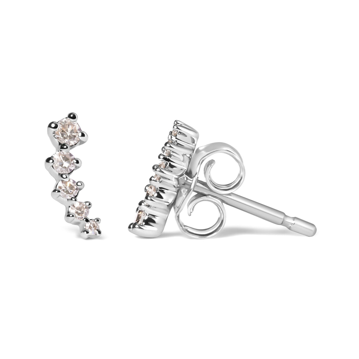 10K White Gold 1/10 Cttw Diamond Journey Style Climber Stud Earrings (H-I Color, I1-I2 Clarity) - LinkagejewelrydesignLinkagejewelrydesign