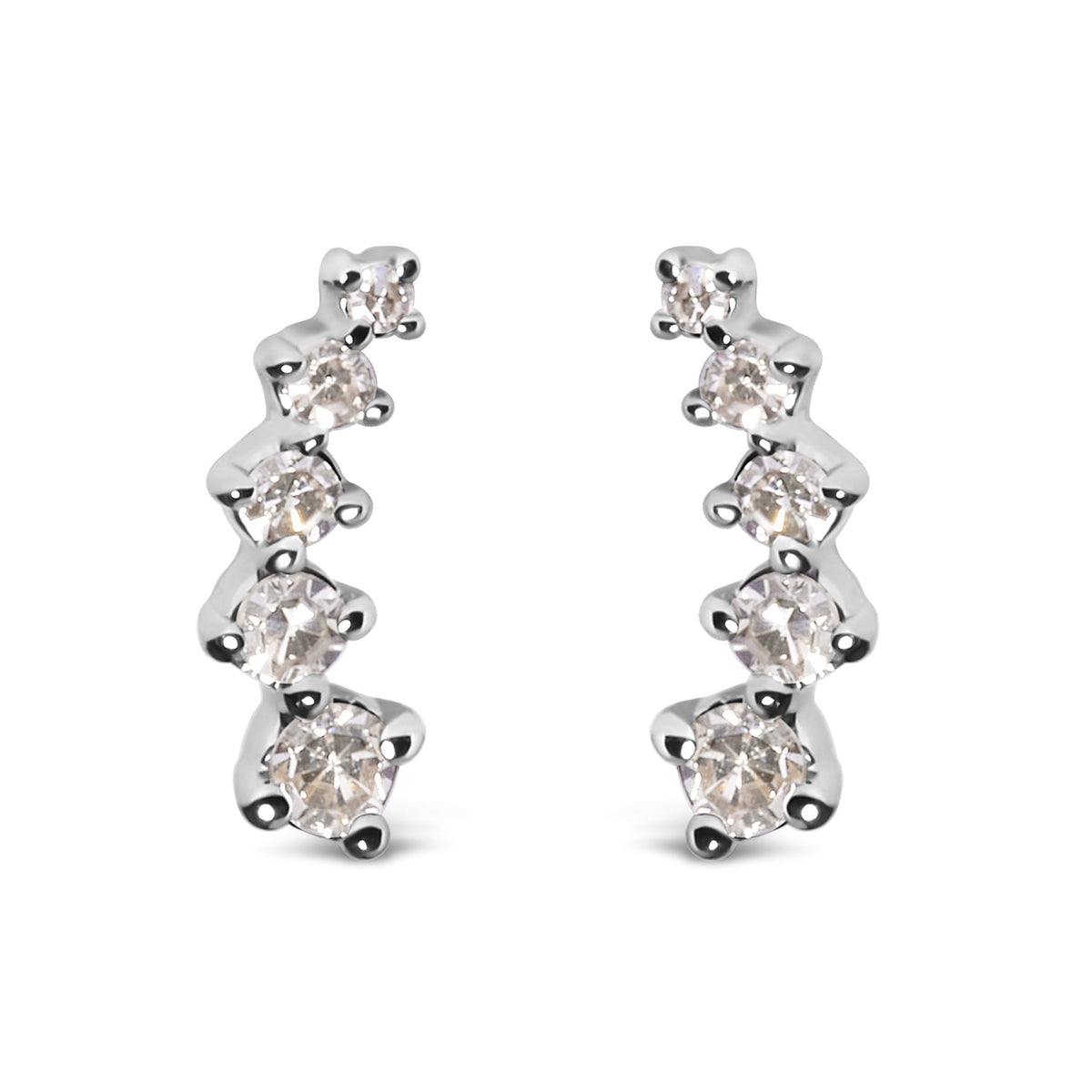 10K White Gold 1/10 Cttw Diamond Journey Style Climber Stud Earrings (H-I Color, I1-I2 Clarity) - LinkagejewelrydesignLinkagejewelrydesign