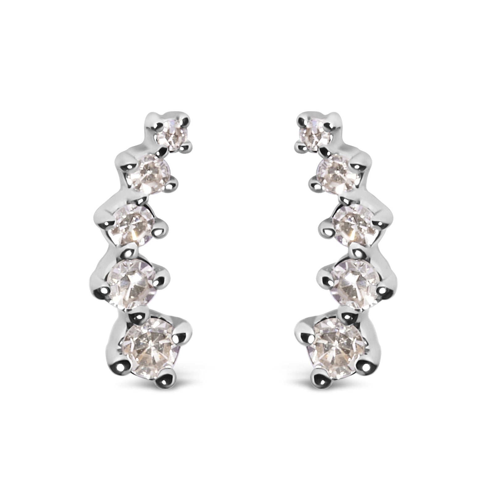 10K White Gold 1/10 Cttw Diamond Journey Style Climber Stud Earrings (H-I Color, I1-I2 Clarity) - LinkagejewelrydesignLinkagejewelrydesign