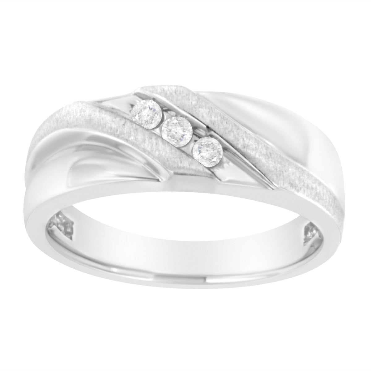 10K White Gold 1/10 Cttw Diamond Men&#39;s Three Stone Channel Set Diamond Wedding Ring (I-J Color, I1-I2 Clarity) - Size 10 - LinkagejewelrydesignLinkagejewelrydesign