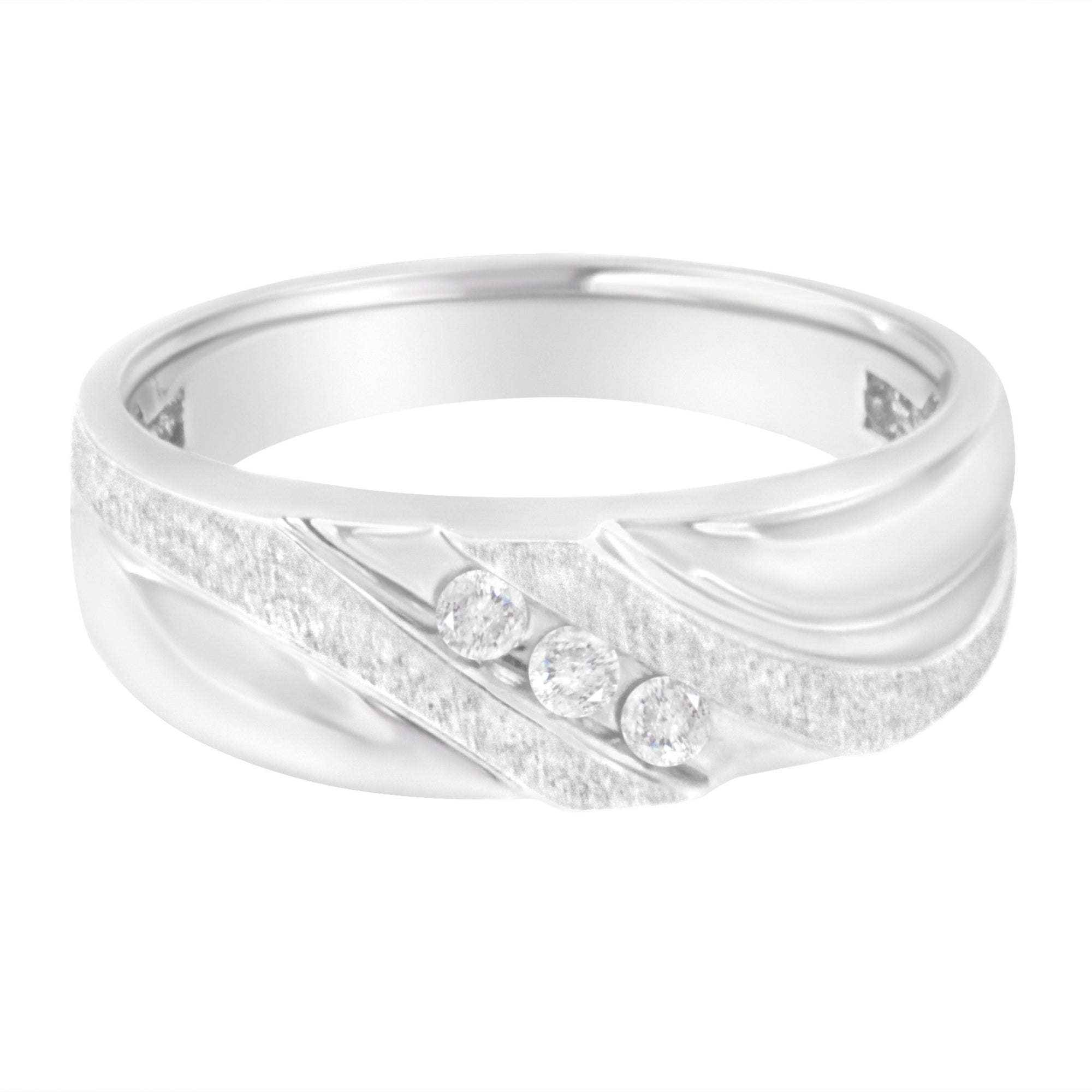 10K White Gold 1/10 Cttw Diamond Men's Three Stone Channel Set Diamond Wedding Ring (I-J Color, I1-I2 Clarity) - Size 10 - LinkagejewelrydesignLinkagejewelrydesign