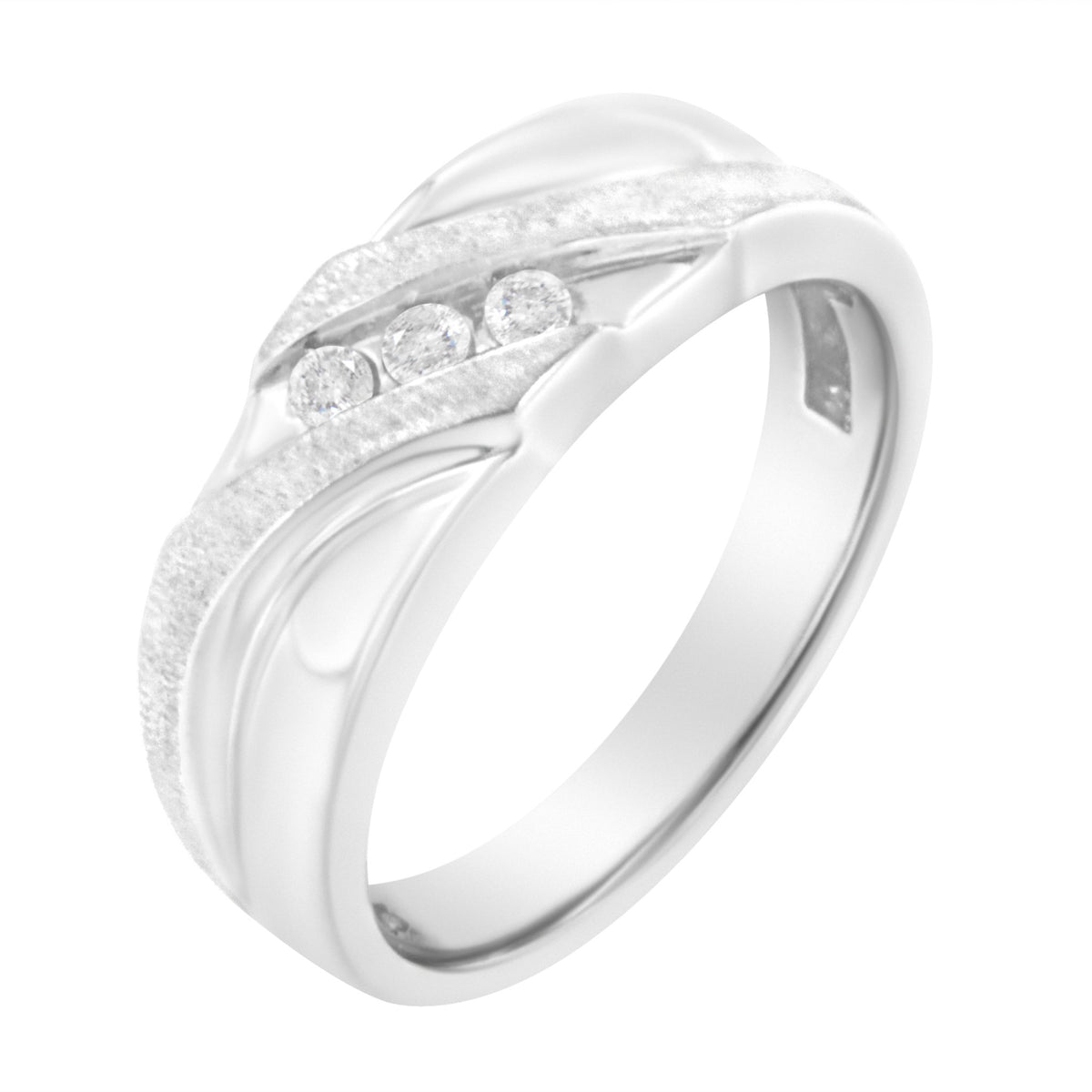 10K White Gold 1/10 Cttw Diamond Men&#39;s Three Stone Channel Set Diamond Wedding Ring (I-J Color, I1-I2 Clarity) - Size 10 - LinkagejewelrydesignLinkagejewelrydesign