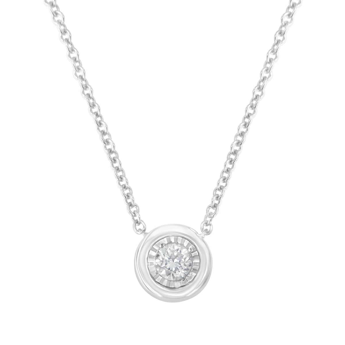 10K White Gold 1/10 Cttw Miracle Set Round-Cut Diamond Square Shape 18&quot; Pendant Necklace (H-I Color, SI2-I1 Clarity) - LinkagejewelrydesignLinkagejewelrydesign