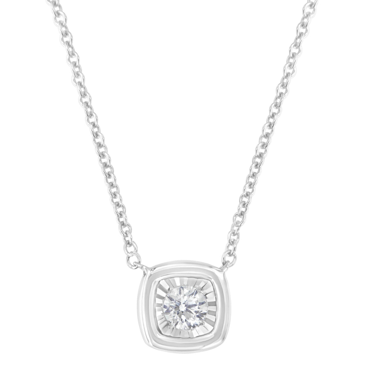 10K White Gold 1/10 Cttw Miracle Set Round-Cut Diamond Square Shape 18&quot; Pendant Necklace (H-I Color, SI2-I1 Clarity) - LinkagejewelrydesignLinkagejewelrydesign