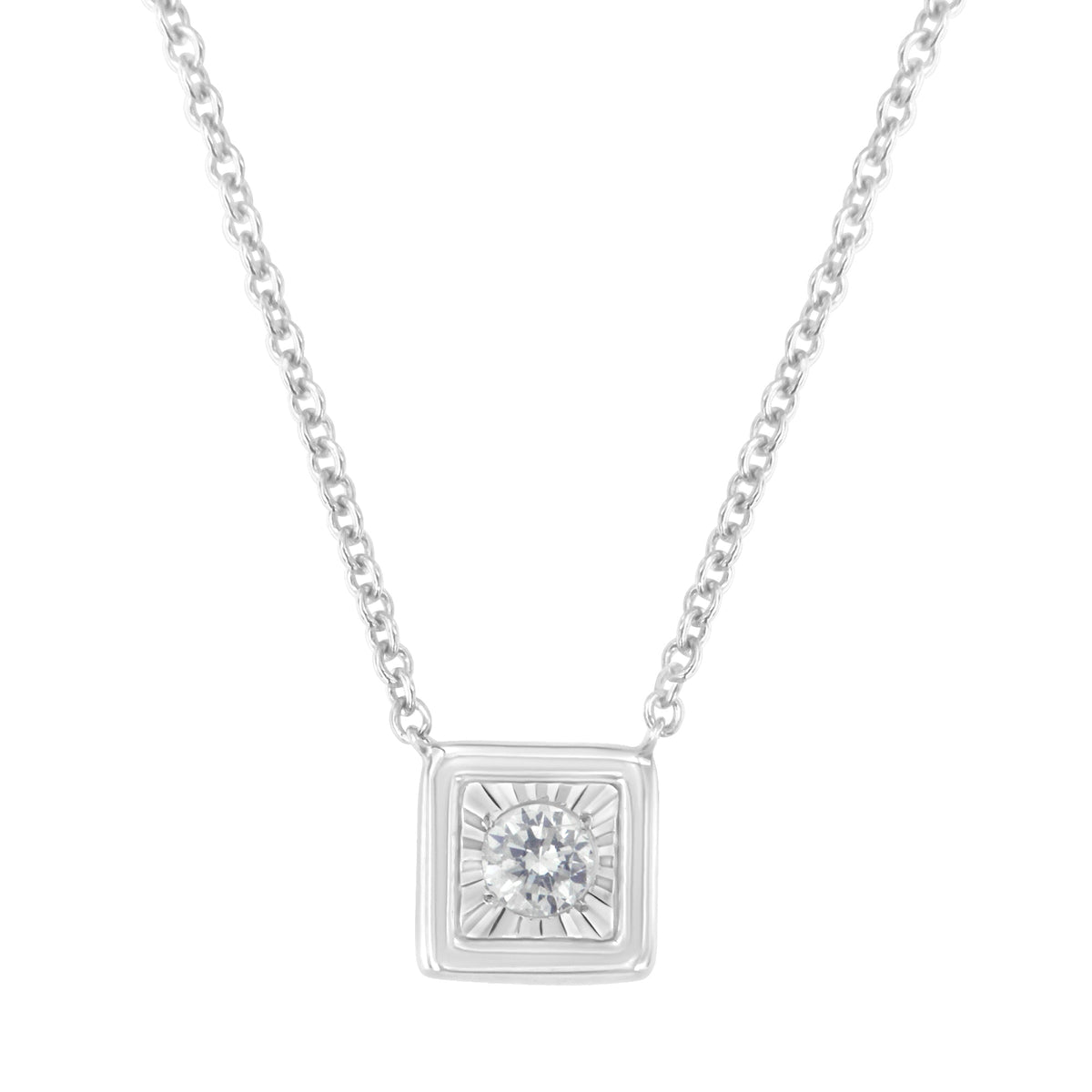 10K White Gold 1/10 Cttw Miracle Set Round-Cut Diamond Square Shape 18&quot; Pendant Necklace (H-I Color, SI2-I1 Clarity) - LinkagejewelrydesignLinkagejewelrydesign