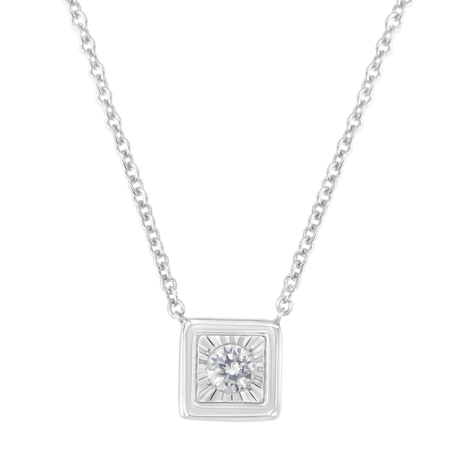10K White Gold 1/10 Cttw Miracle Set Round-Cut Diamond Square Shape 18" Pendant Necklace (H-I Color, SI2-I1 Clarity) - LinkagejewelrydesignLinkagejewelrydesign