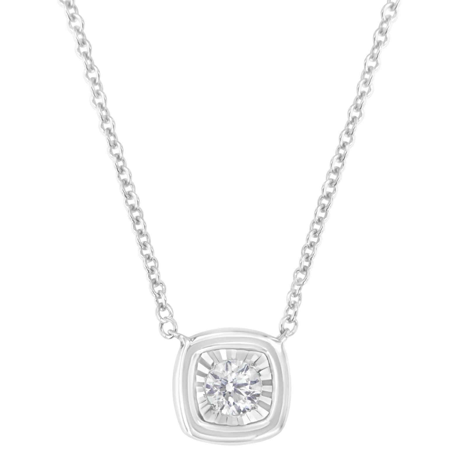 10K White Gold 1/10 Cttw Miracle Set Round-Cut Diamond Square Shape 18" Pendant Necklace (H-I Color, SI2-I1 Clarity) - LinkagejewelrydesignLinkagejewelrydesign