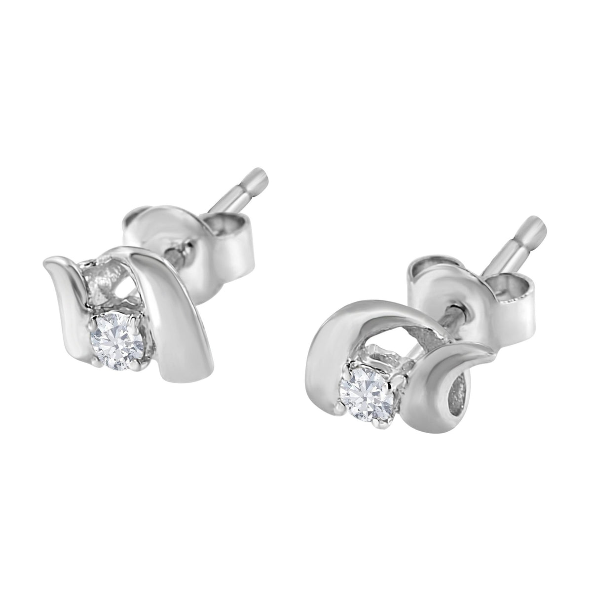 10K White Gold 1/10 Cttw Round Brilliant-Cut Diamond Espira Swirls Solitaire Push Back Stud Earrings (I-J Color, I1-I2 Clarity) - LinkagejewelrydesignLinkagejewelrydesign