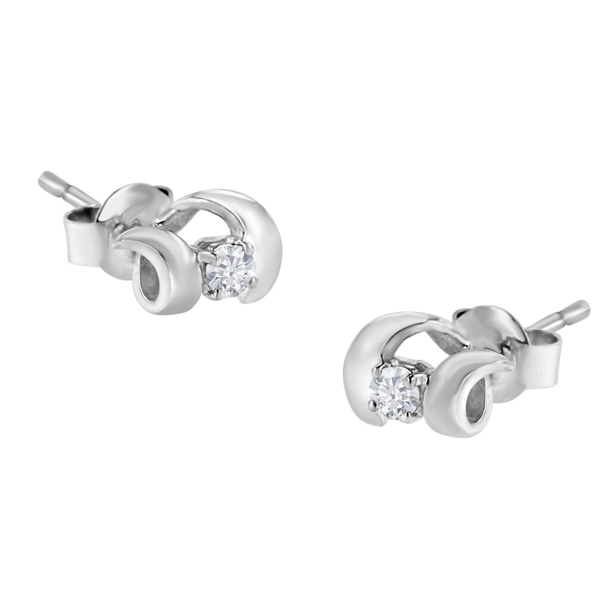 10K White Gold 1/10 Cttw Round Brilliant-Cut Diamond Espira Swirls Solitaire Push Back Stud Earrings (I-J Color, I1-I2 Clarity) - LinkagejewelrydesignLinkagejewelrydesign