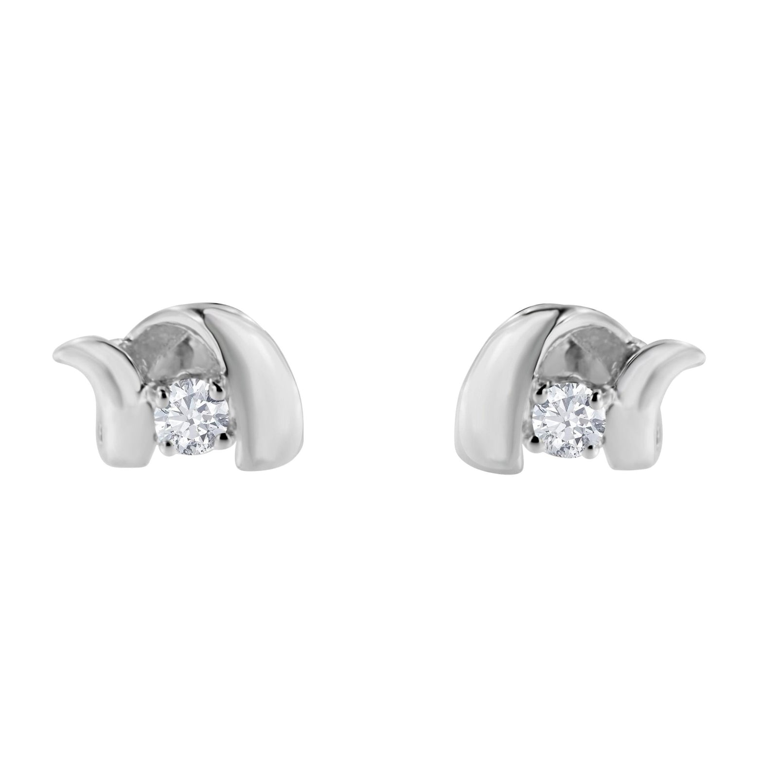 10K White Gold 1/10 Cttw Round Brilliant-Cut Diamond Espira Swirls Solitaire Push Back Stud Earrings (I-J Color, I1-I2 Clarity) - LinkagejewelrydesignLinkagejewelrydesign