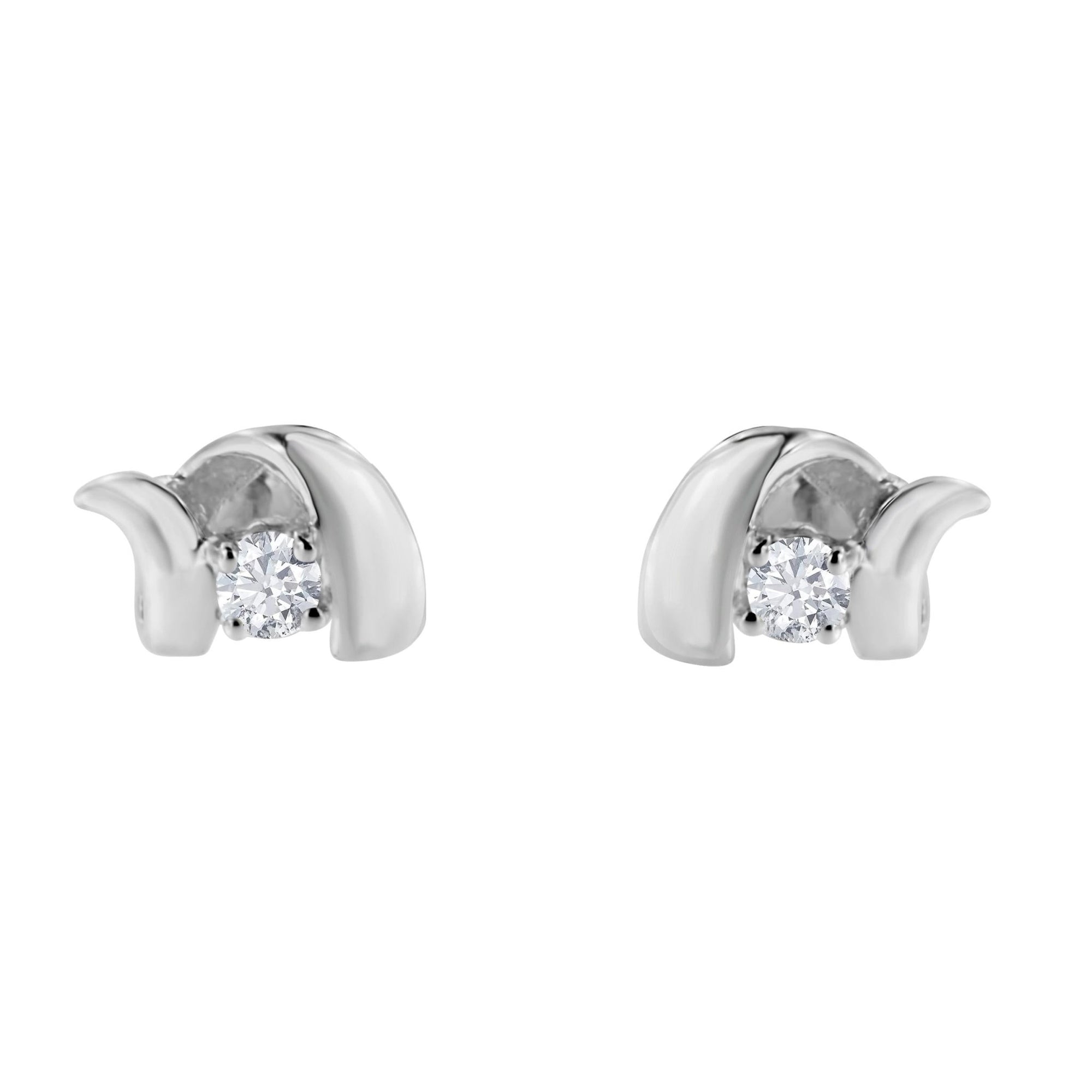 10K White Gold 1/10 Cttw Round Brilliant-Cut Diamond Espira Swirls Solitaire Push Back Stud Earrings (I-J Color, I1-I2 Clarity) - LinkagejewelrydesignLinkagejewelrydesign