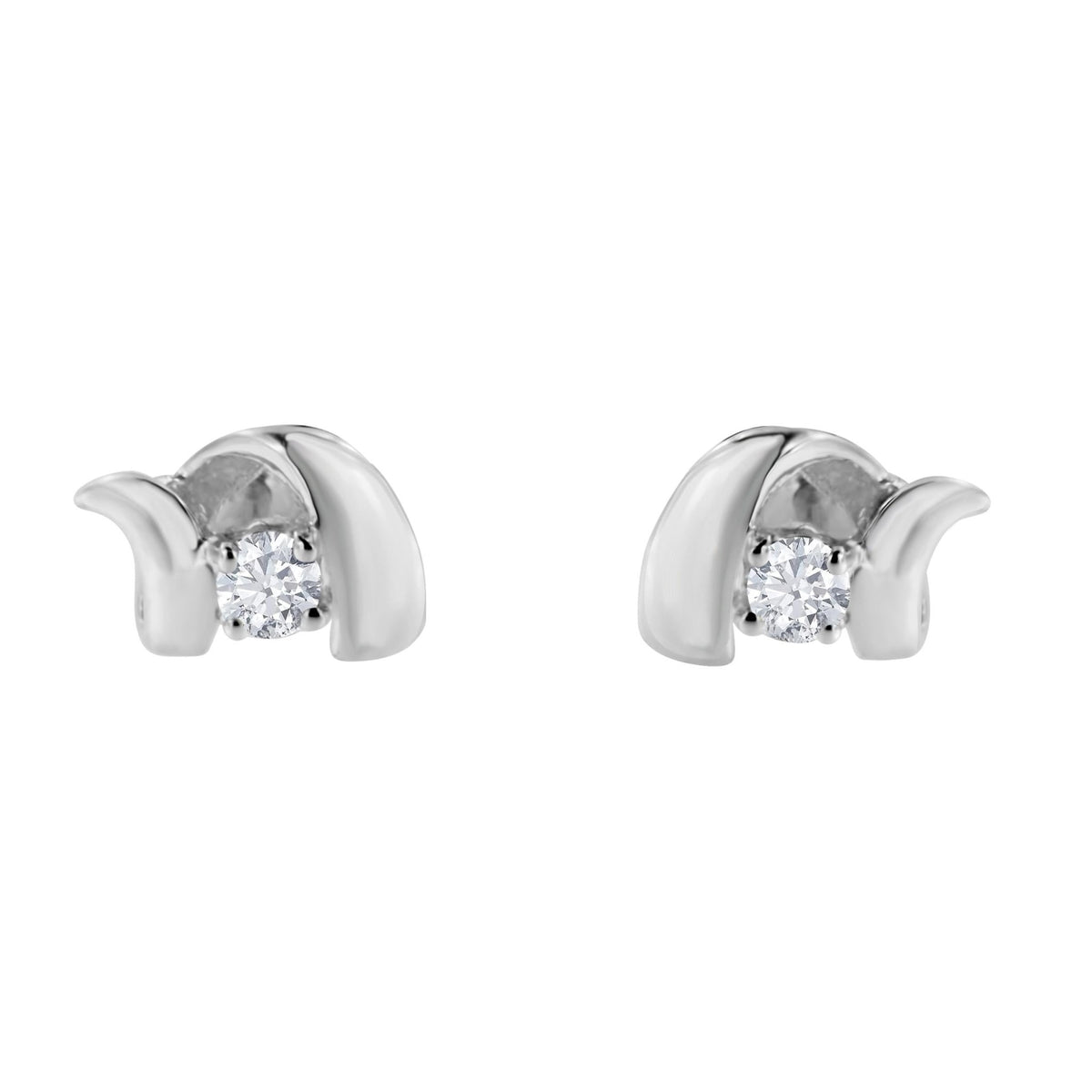 10K White Gold 1/10 Cttw Round Brilliant-Cut Diamond Espira Swirls Solitaire Push Back Stud Earrings (I-J Color, I1-I2 Clarity) - LinkagejewelrydesignLinkagejewelrydesign