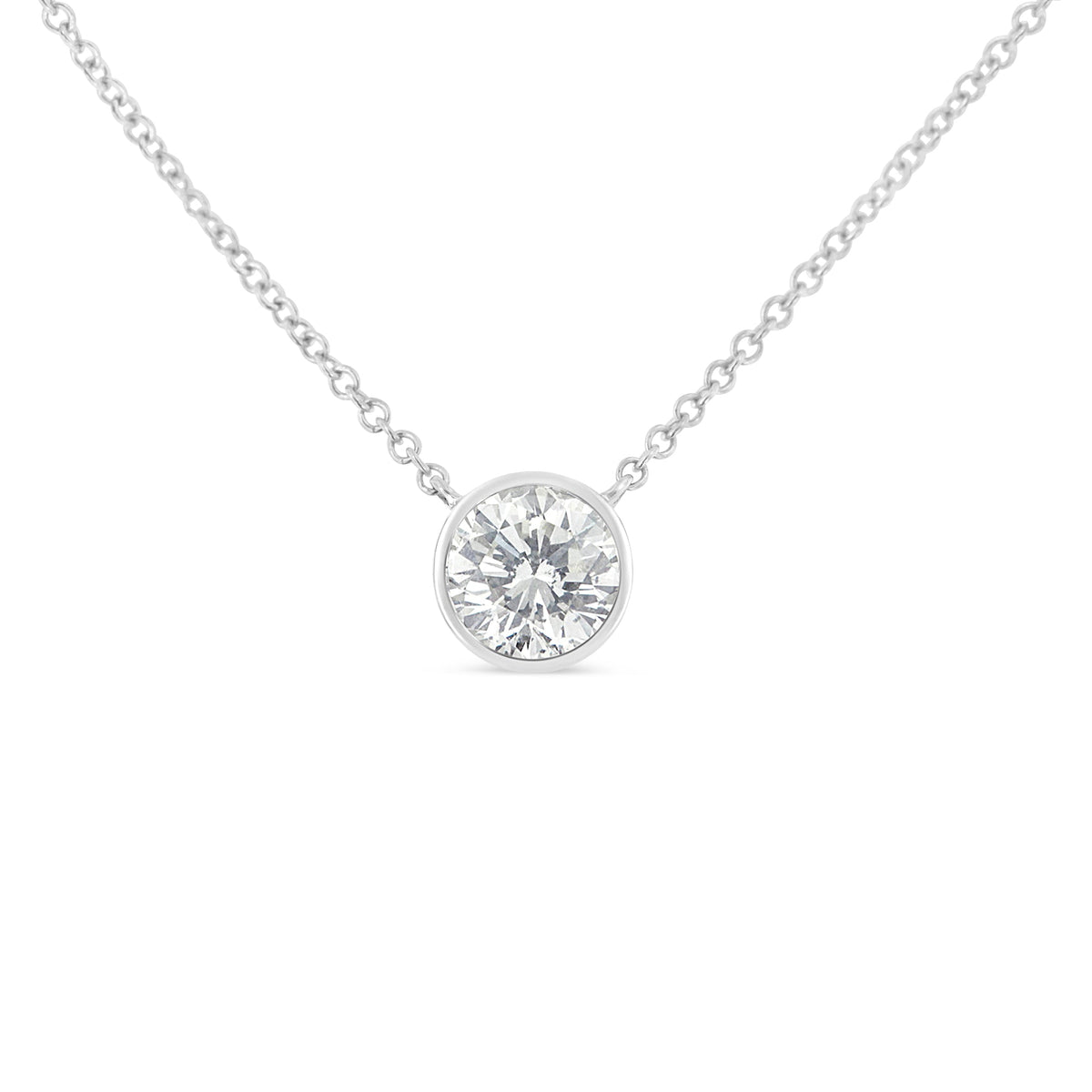 10K White Gold 1/2 Carat Round Brilliant-Cut Diamond Modern Bezel-Set Solitaire 16&quot;-18&quot; Pendant Necklace (H-I Color, SI2-I1 Clarity) - LinkagejewelrydesignLinkagejewelrydesign