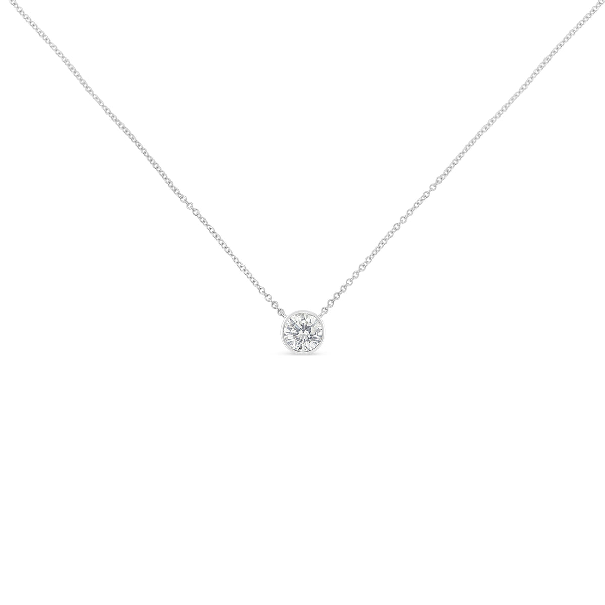 10K White Gold 1/2 Carat Round Brilliant-Cut Diamond Modern Bezel-Set Solitaire 16&quot;-18&quot; Pendant Necklace (H-I Color, SI2-I1 Clarity) - LinkagejewelrydesignLinkagejewelrydesign