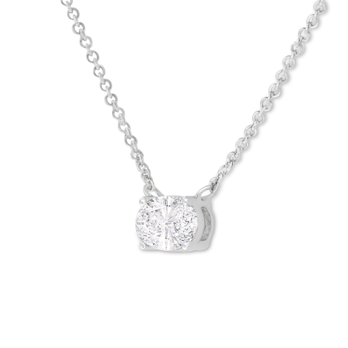 10K White Gold 1/2 Cttw 4 Prong Set Oval Shape Lab Grown Diamond East West Solitaire 18&quot; Pendant Necklace (E-F Color, VS1-VS2 Clarity) - LinkagejewelrydesignLinkagejewelrydesign