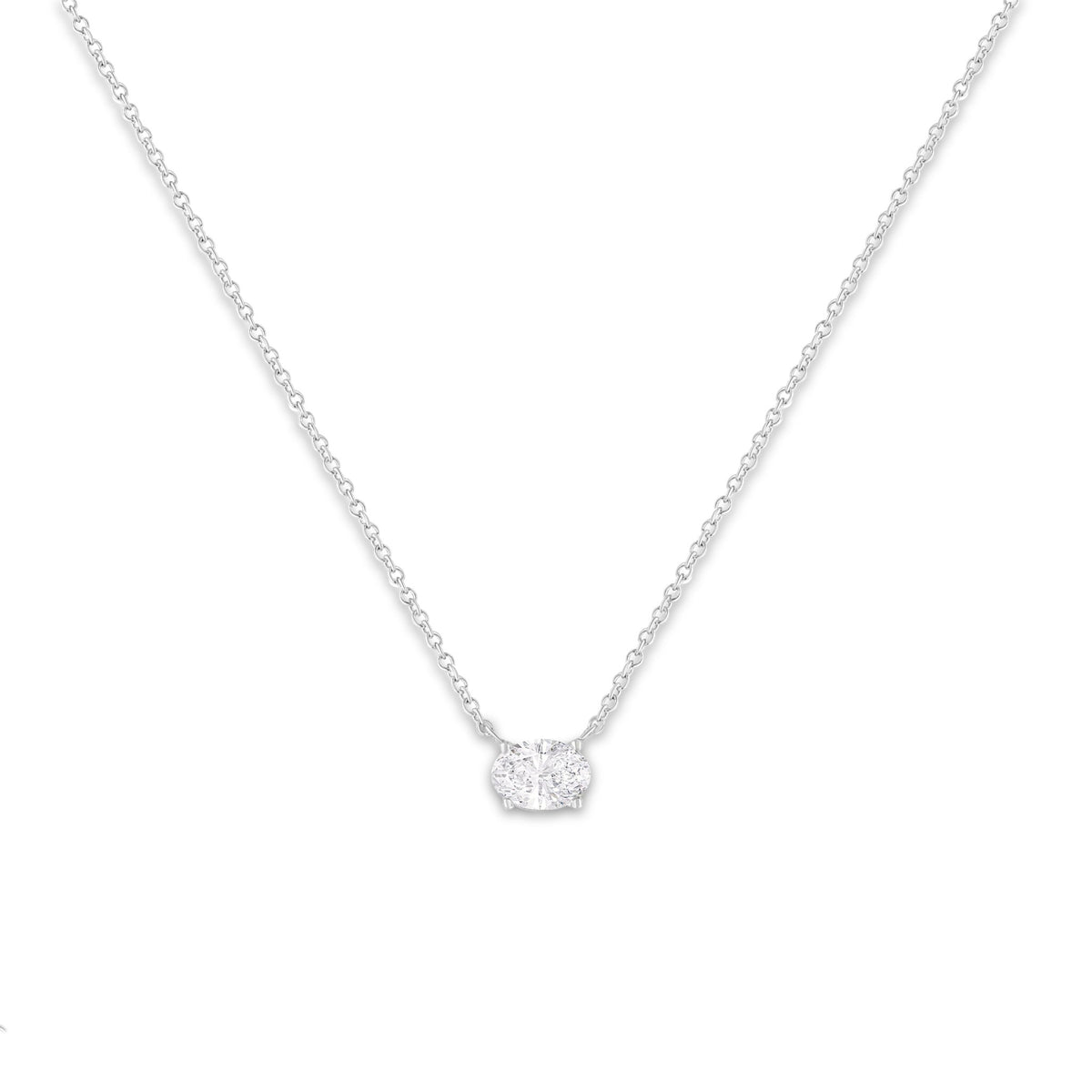 10K White Gold 1/2 Cttw 4 Prong Set Oval Shape Lab Grown Diamond East West Solitaire 18&quot; Pendant Necklace (E-F Color, VS1-VS2 Clarity) - LinkagejewelrydesignLinkagejewelrydesign