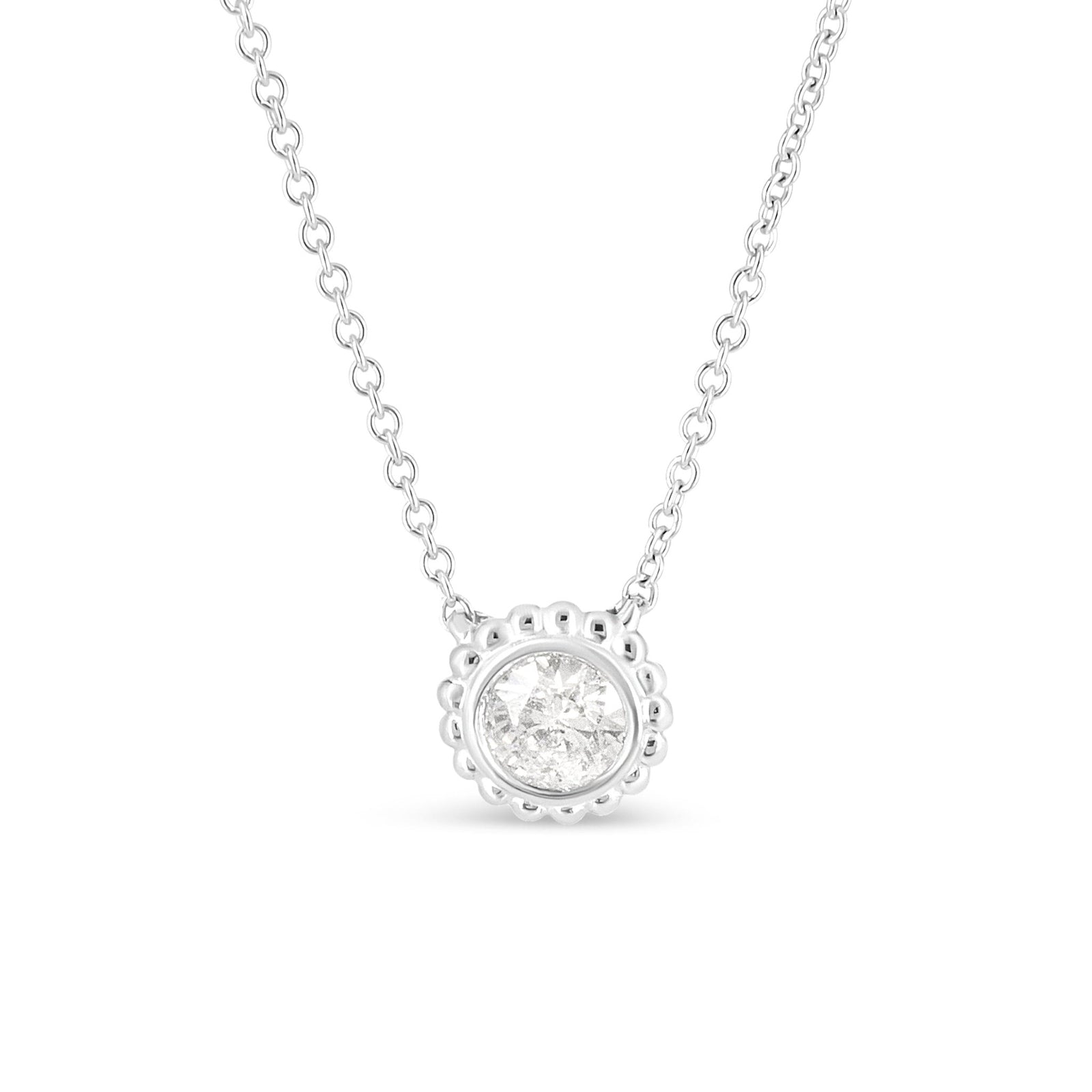 10K White Gold 1/2 Cttw Bezel Set Round Diamond Sunflower Finish 18" Pendant Necklace (I-J Color, I1-I2 Clarity) - LinkagejewelrydesignLinkagejewelrydesign