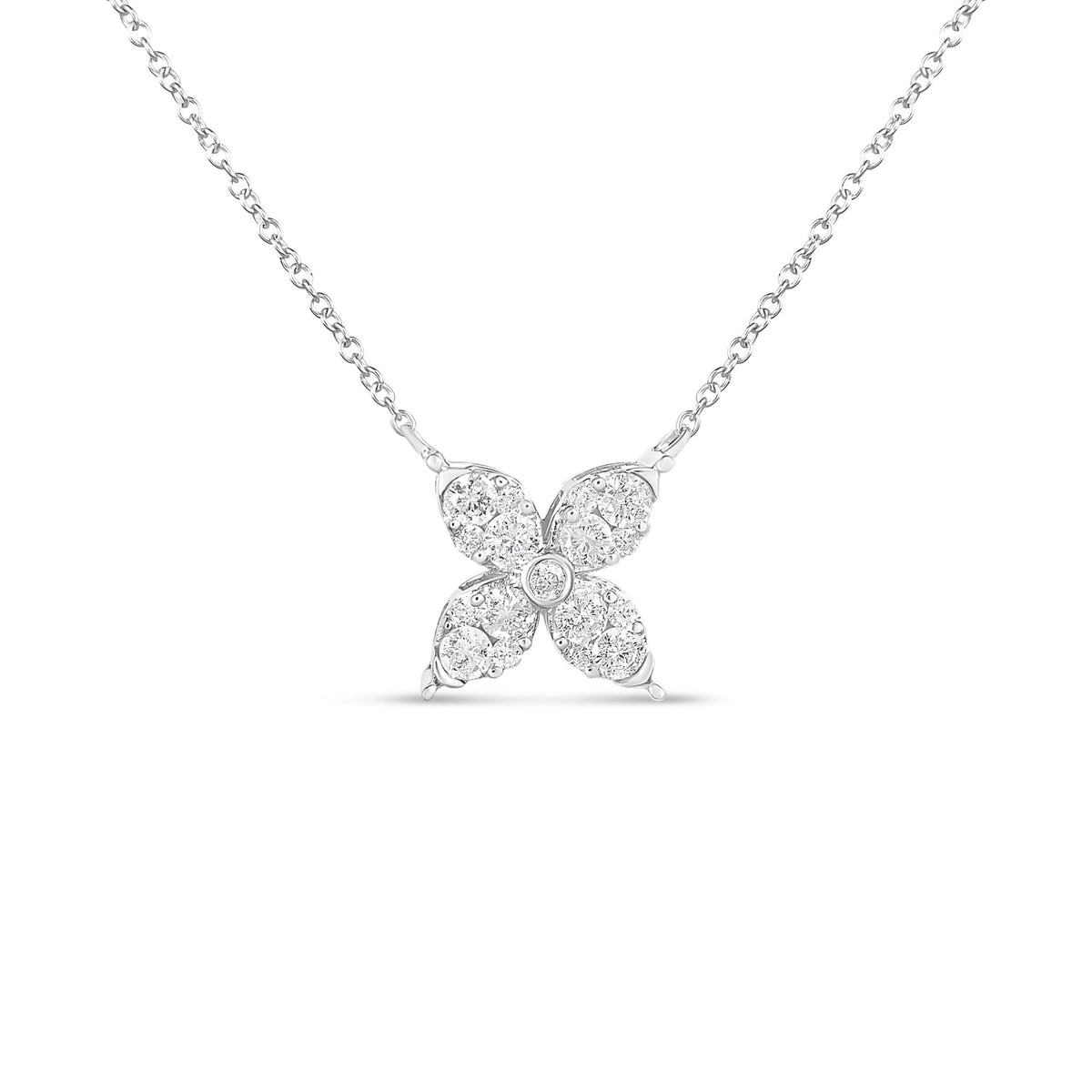 10K White Gold 1/2 Cttw Brilliant Round Diamond Marquise Shaped 4 Leaf Clover Adjustable 16-18&quot; Inch Pendant Necklace (I-J Color, I1-I2 Clarity) - LinkagejewelrydesignLinkagejewelrydesign