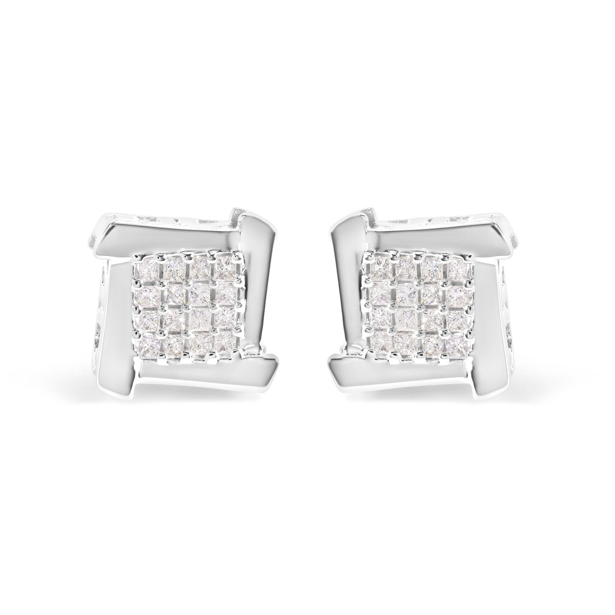10K White Gold 1/2 Cttw Composite Princess Diamond Square and Swirl Stud Earrings (I-J Color, I1-I2 Clarity) - LinkagejewelrydesignLinkagejewelrydesign