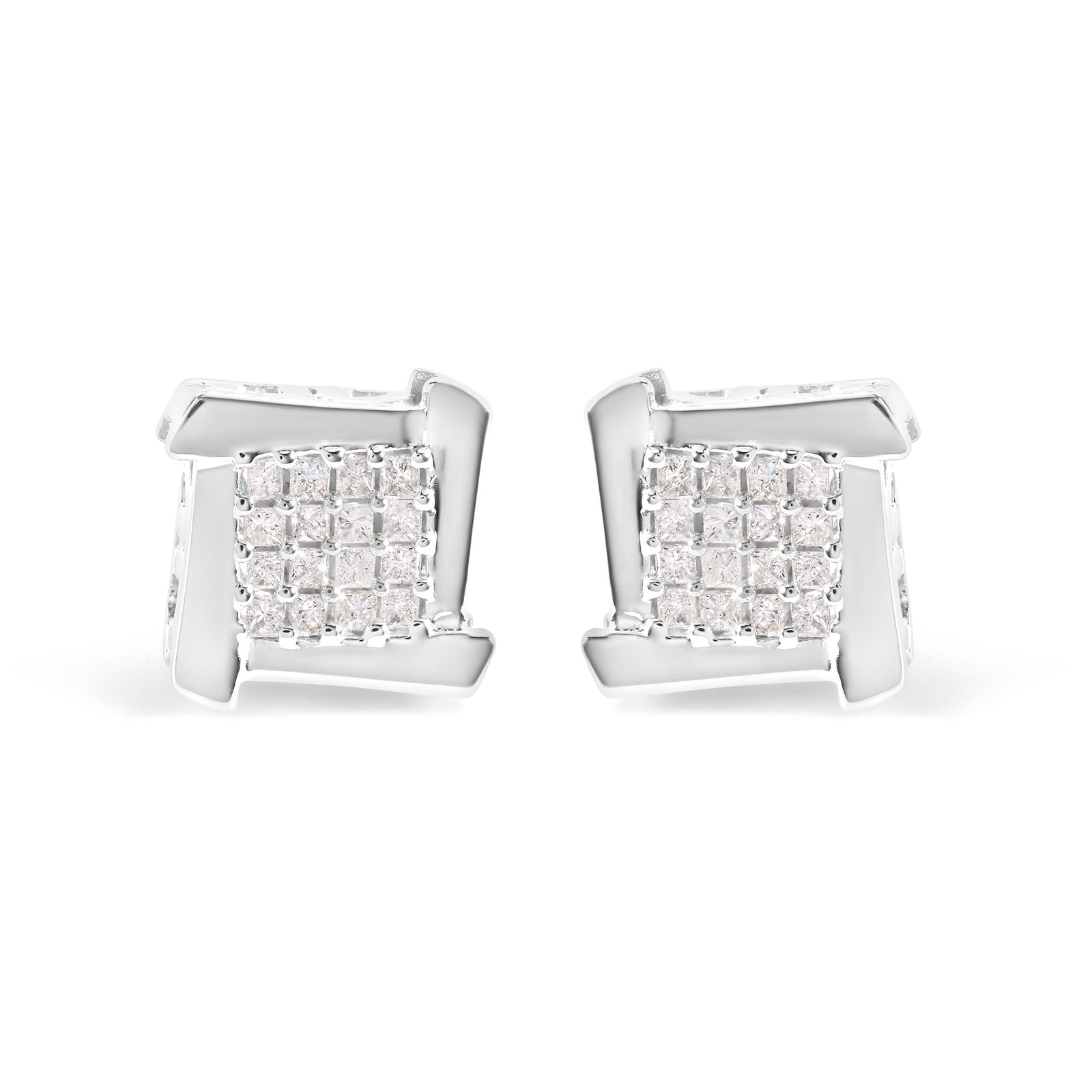 10K White Gold 1/2 Cttw Composite Princess Diamond Square and Swirl Stud Earrings (I-J Color, I1-I2 Clarity) - LinkagejewelrydesignLinkagejewelrydesign