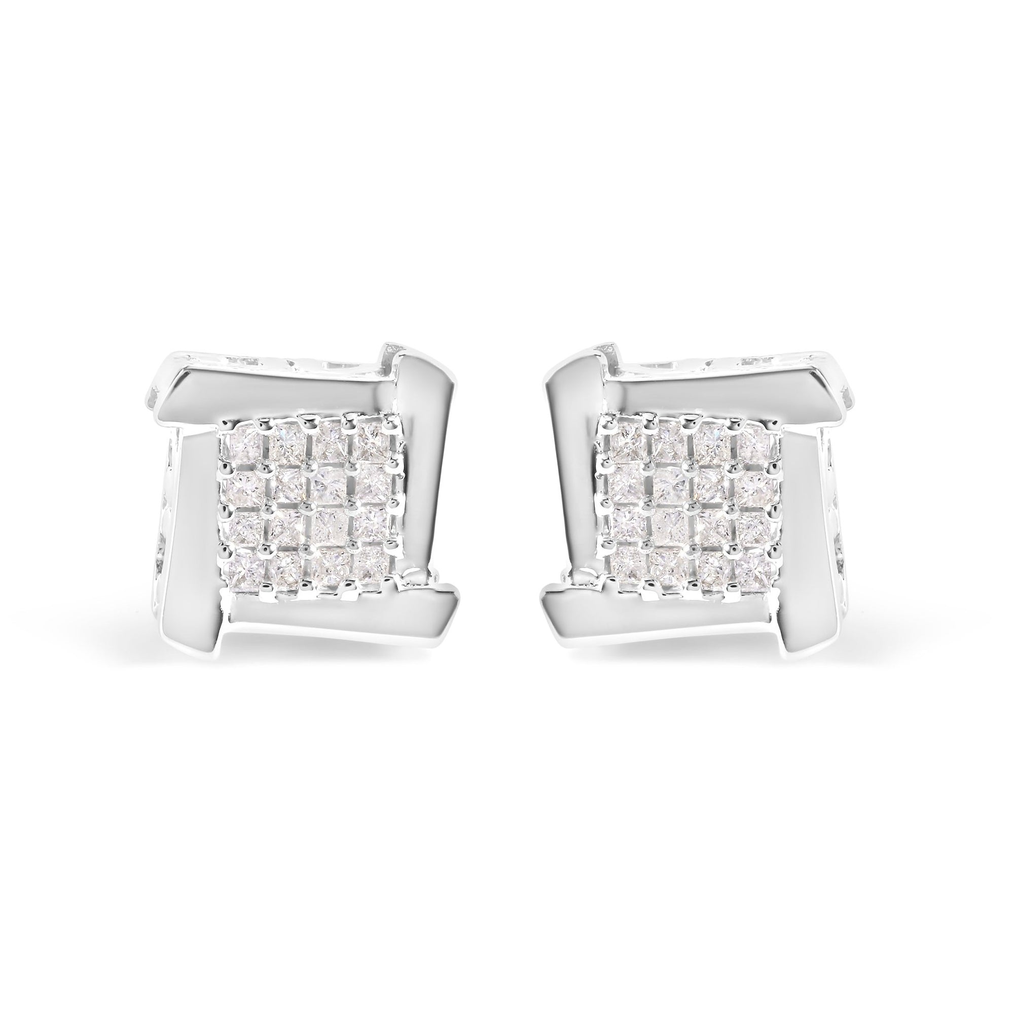 10K White Gold 1/2 Cttw Composite Princess Diamond Square and Swirl Stud Earrings (I-J Color, I1-I2 Clarity) - LinkagejewelrydesignLinkagejewelrydesign