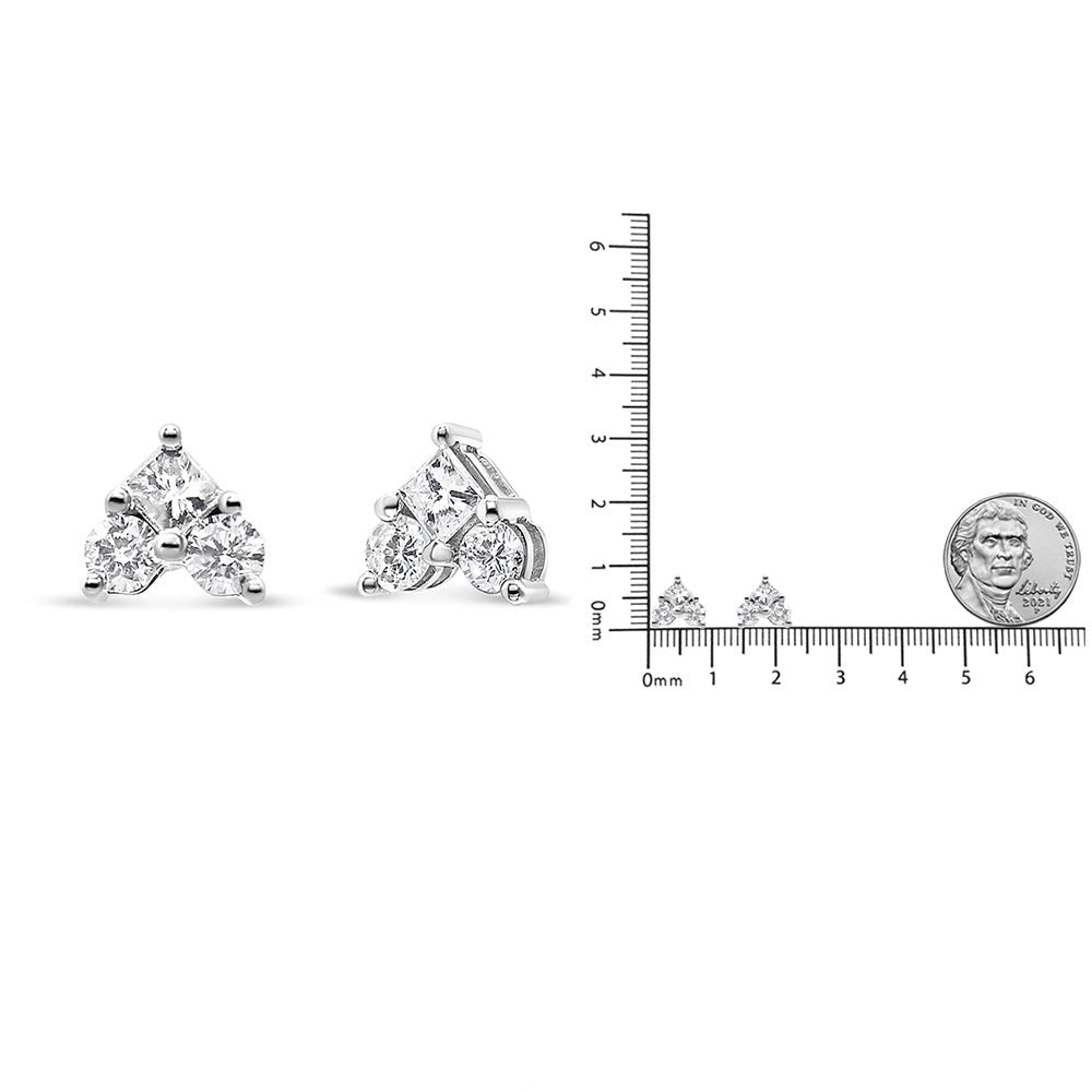 10K White Gold 1/2 Cttw Diamond 3 Stone Trio Heart Stud Earring (I-J Color, I1-I2 Clarity) - LinkagejewelrydesignLinkagejewelrydesign