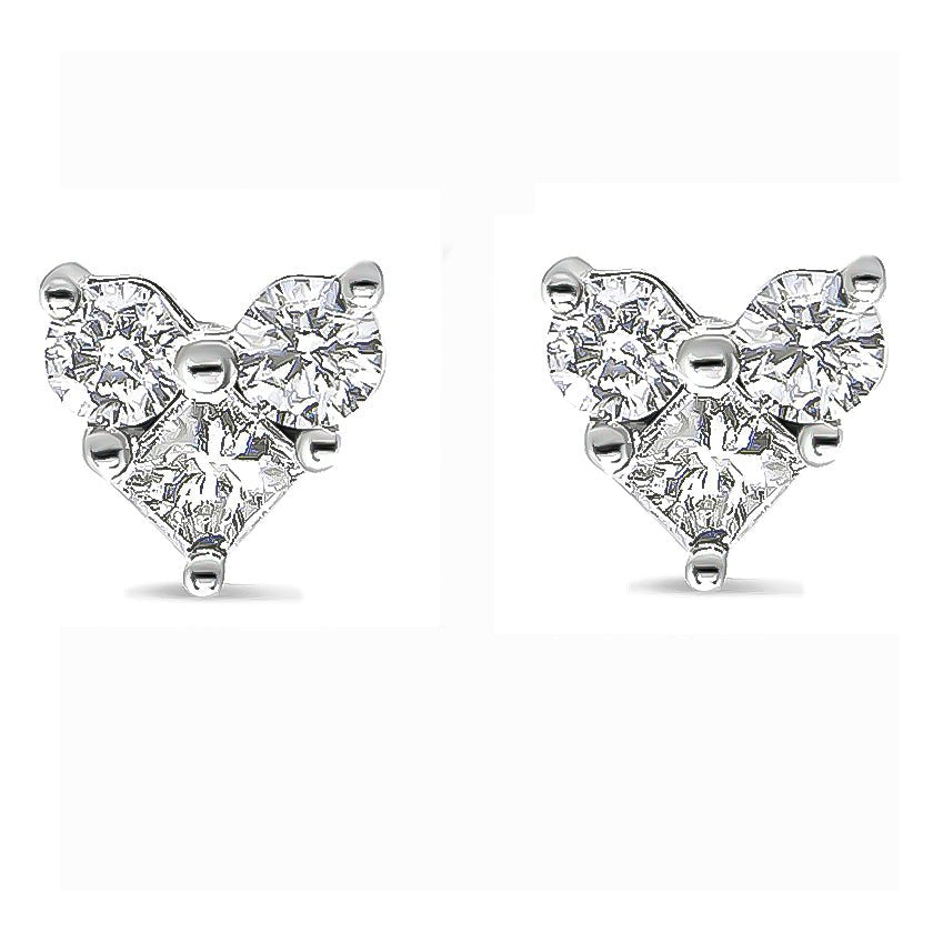 10K White Gold 1/2 Cttw Diamond 3 Stone Trio Heart Stud Earring (I-J Color, I1-I2 Clarity) - LinkagejewelrydesignLinkagejewelrydesign
