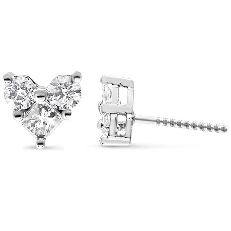 10K White Gold 1/2 Cttw Diamond 3 Stone Trio Heart Stud Earring (I-J Color, I1-I2 Clarity) - LinkagejewelrydesignLinkagejewelrydesign