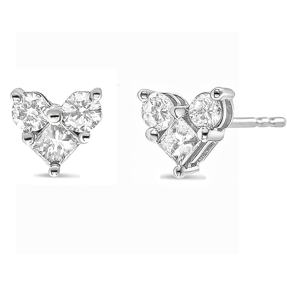 10K White Gold 1/2 Cttw Diamond 3 Stone Trio Heart Stud Earring (I-J Color, I1-I2 Clarity) - LinkagejewelrydesignLinkagejewelrydesign