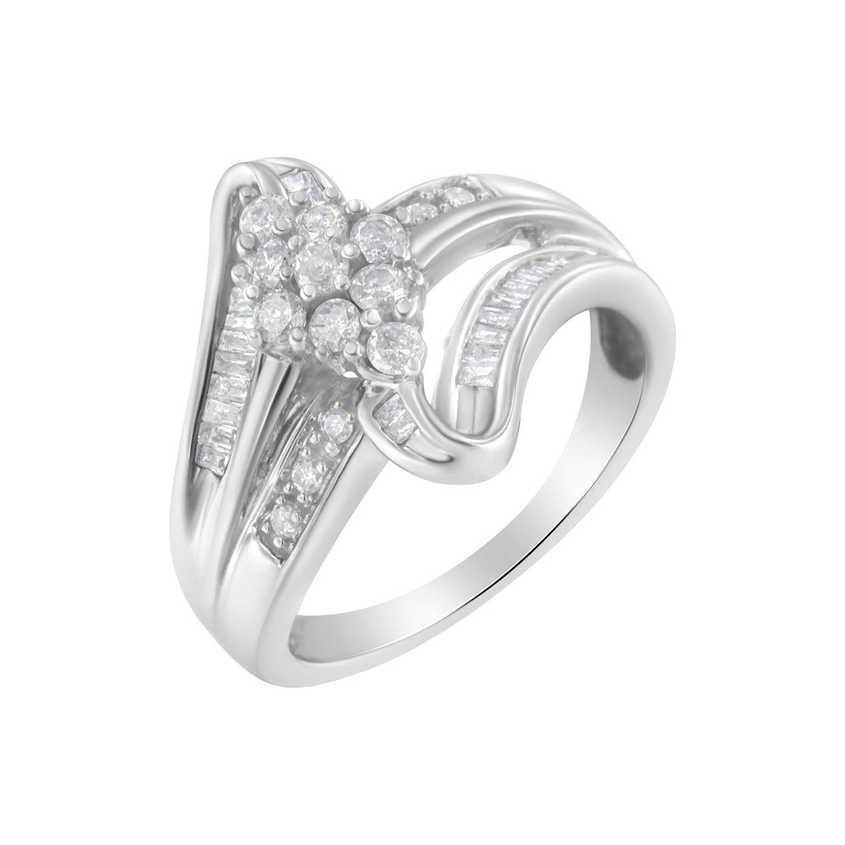 10K White Gold 1/2 cttw Diamond Cluster Ring (H-I Clarity, I2-I3 Color) - Size 6 - LinkagejewelrydesignLinkagejewelrydesign