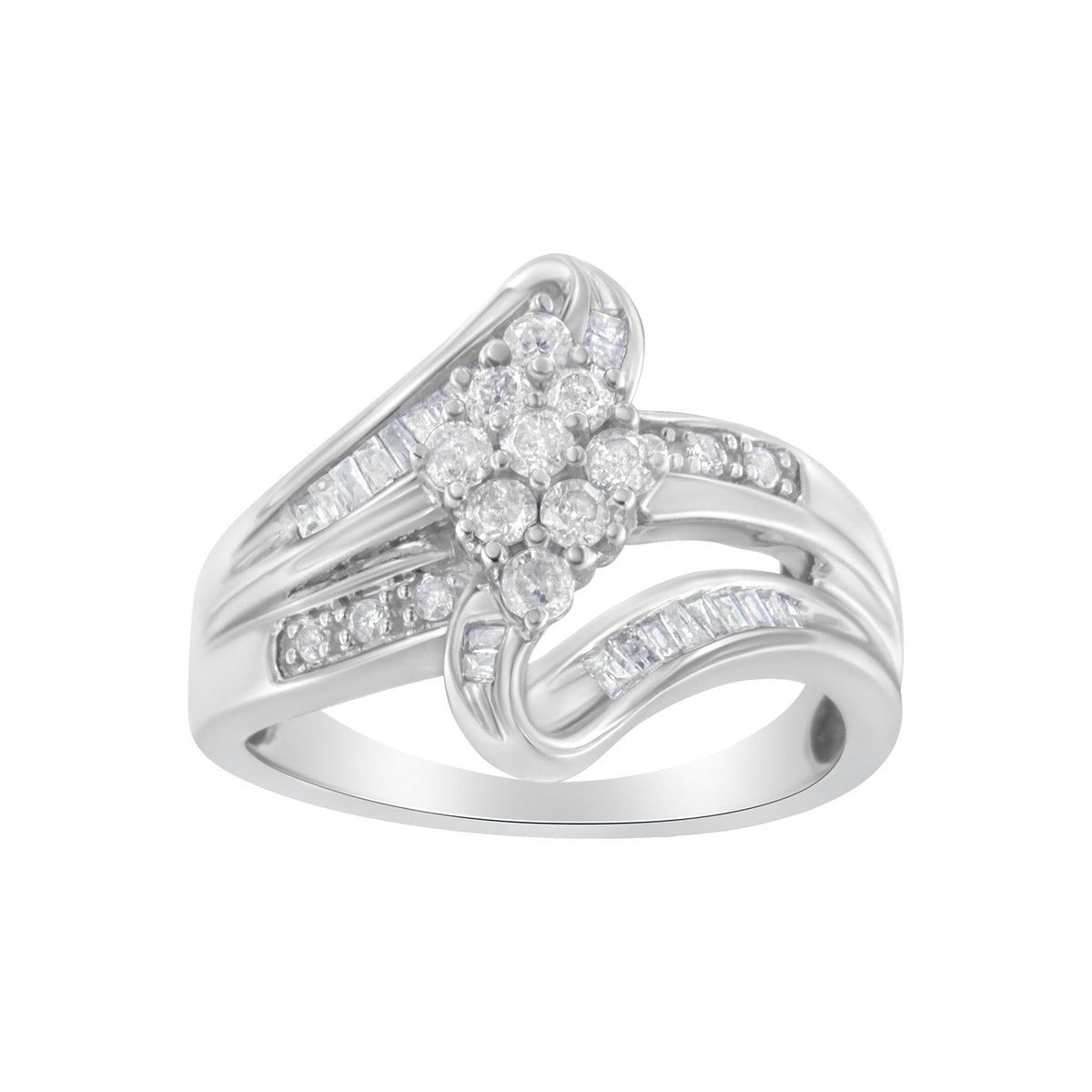 10K White Gold 1/2 cttw Diamond Cluster Ring (H-I Clarity, I2-I3 Color) - Size 6 - LinkagejewelrydesignLinkagejewelrydesign