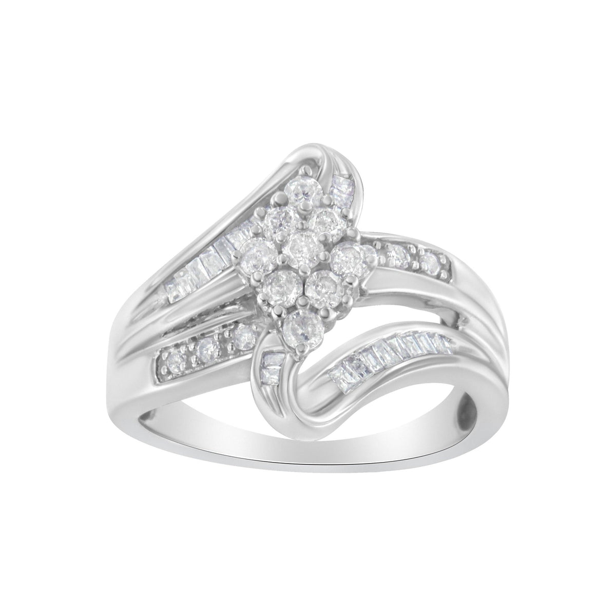 10K White Gold 1/2 cttw Diamond Cluster Ring (H-I Clarity, I2-I3 Color) - Size 7 - LinkagejewelrydesignLinkagejewelrydesign