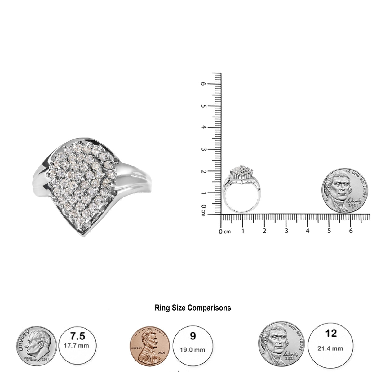 10K White Gold 1/2 Cttw Diamond Pear Shaped Cluster Ring (H-I Color, I1-I2 Clarity) - Ring Size 7 - LinkagejewelrydesignLinkagejewelrydesign