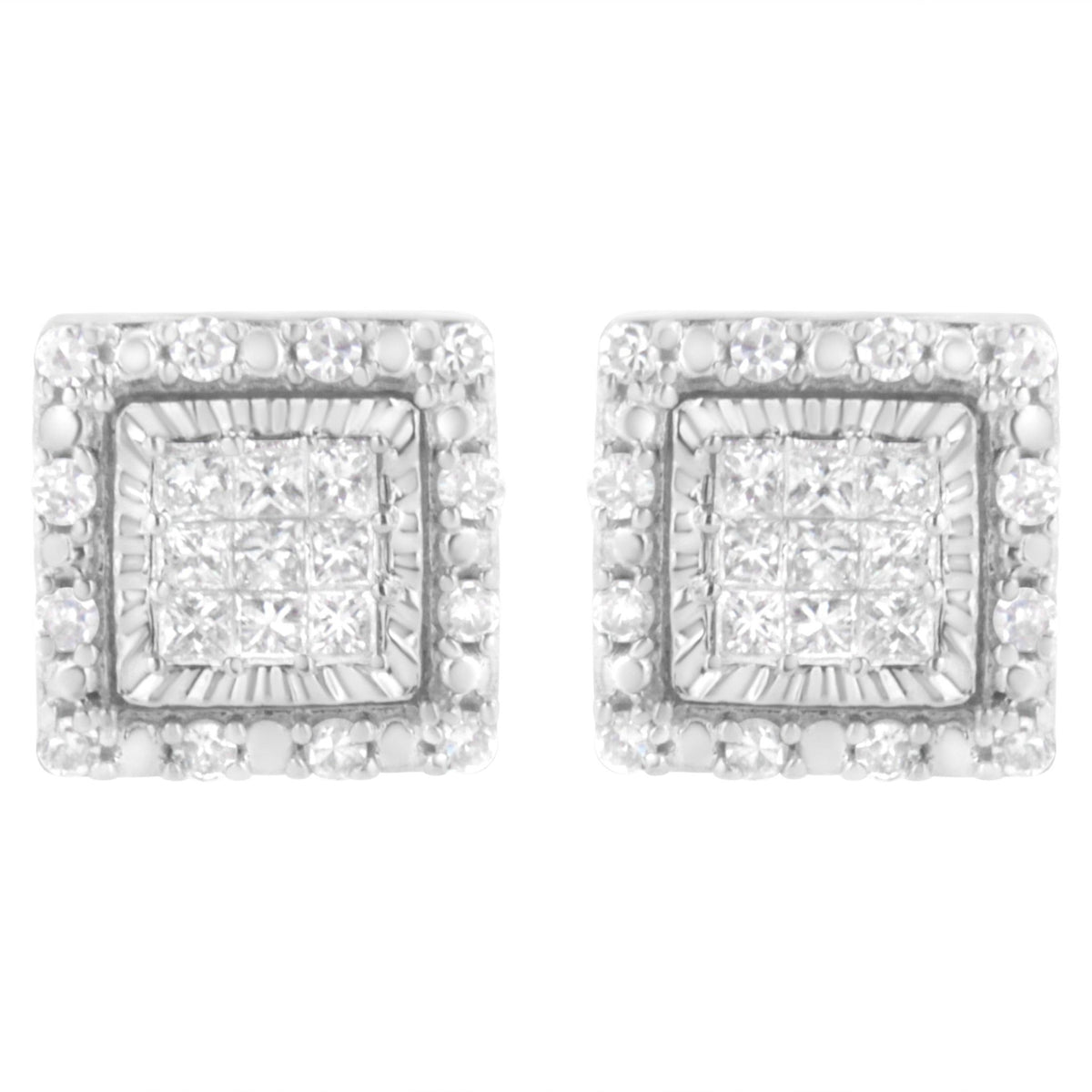 10K White Gold 1/2 cttw Invisible Set Princess-Cut Diamond Square Stud Earring (I-J Color, I1-I2 Clarity) - LinkagejewelrydesignLinkagejewelrydesign