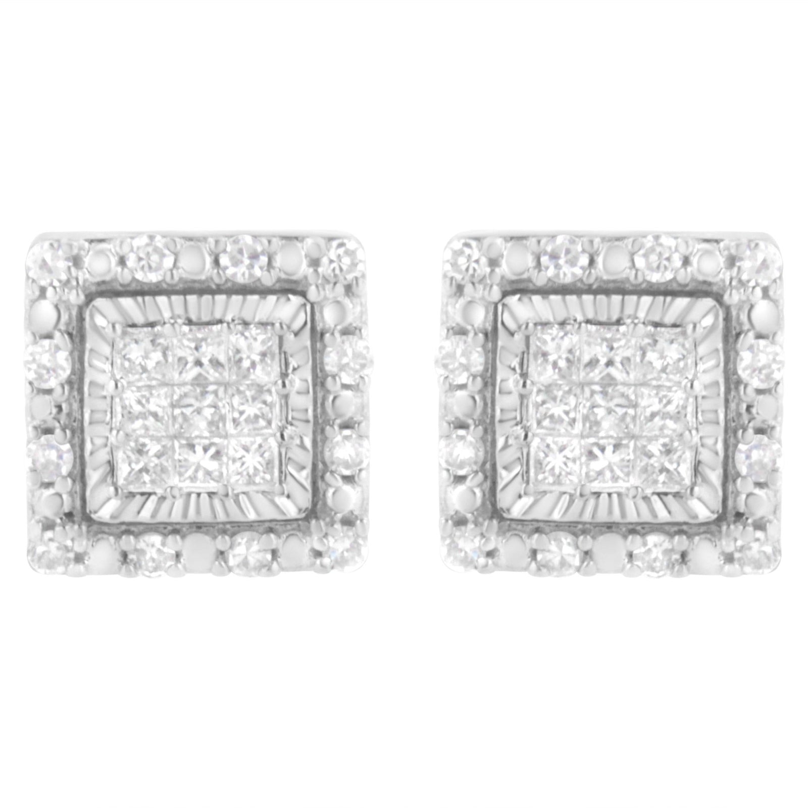 10K White Gold 1/2 cttw Invisible Set Princess-Cut Diamond Square Stud Earring (I-J Color, I1-I2 Clarity) - LinkagejewelrydesignLinkagejewelrydesign